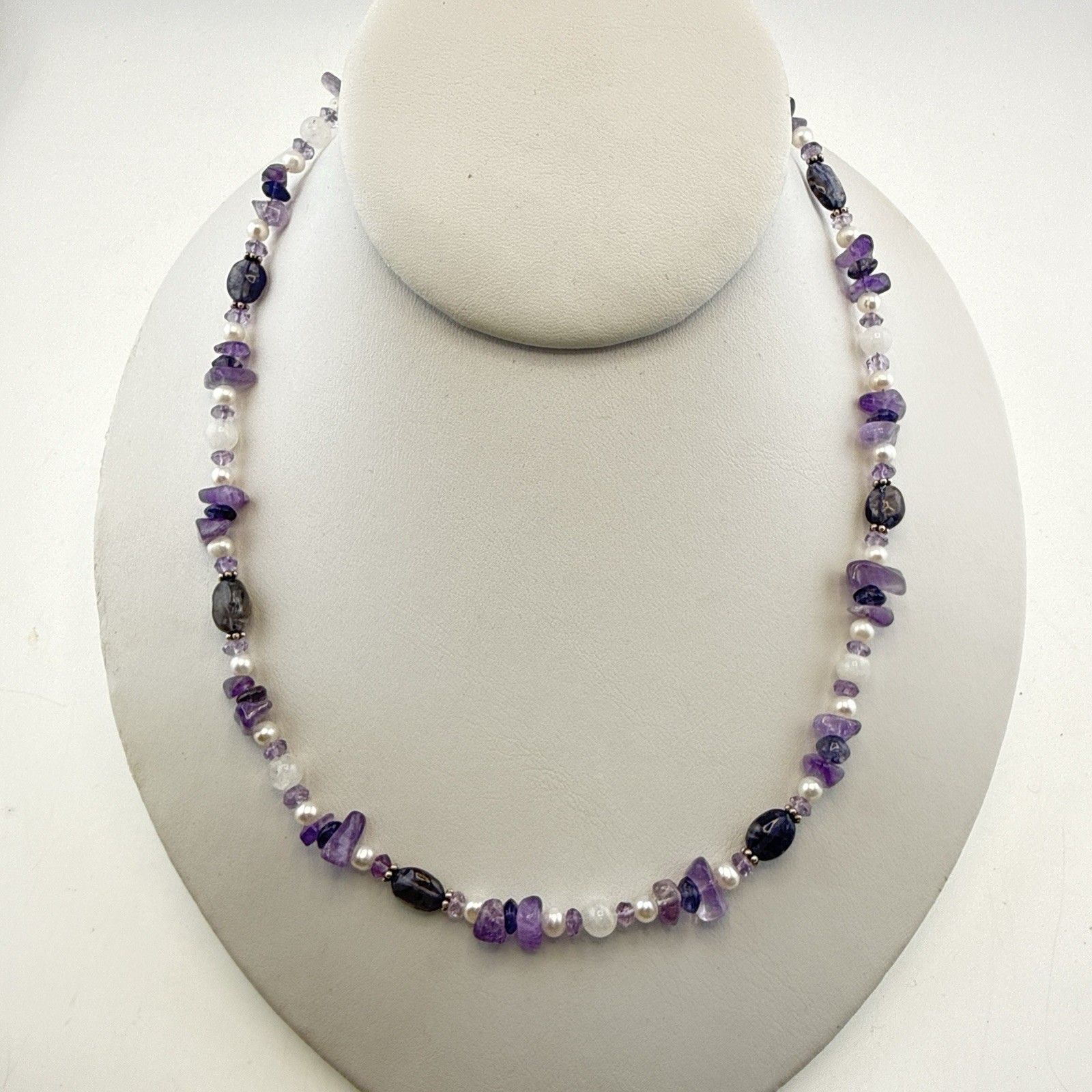 Sajen Necklace Amethyst Pearl Purple White Sterling Silver 925 Beaded Artisan