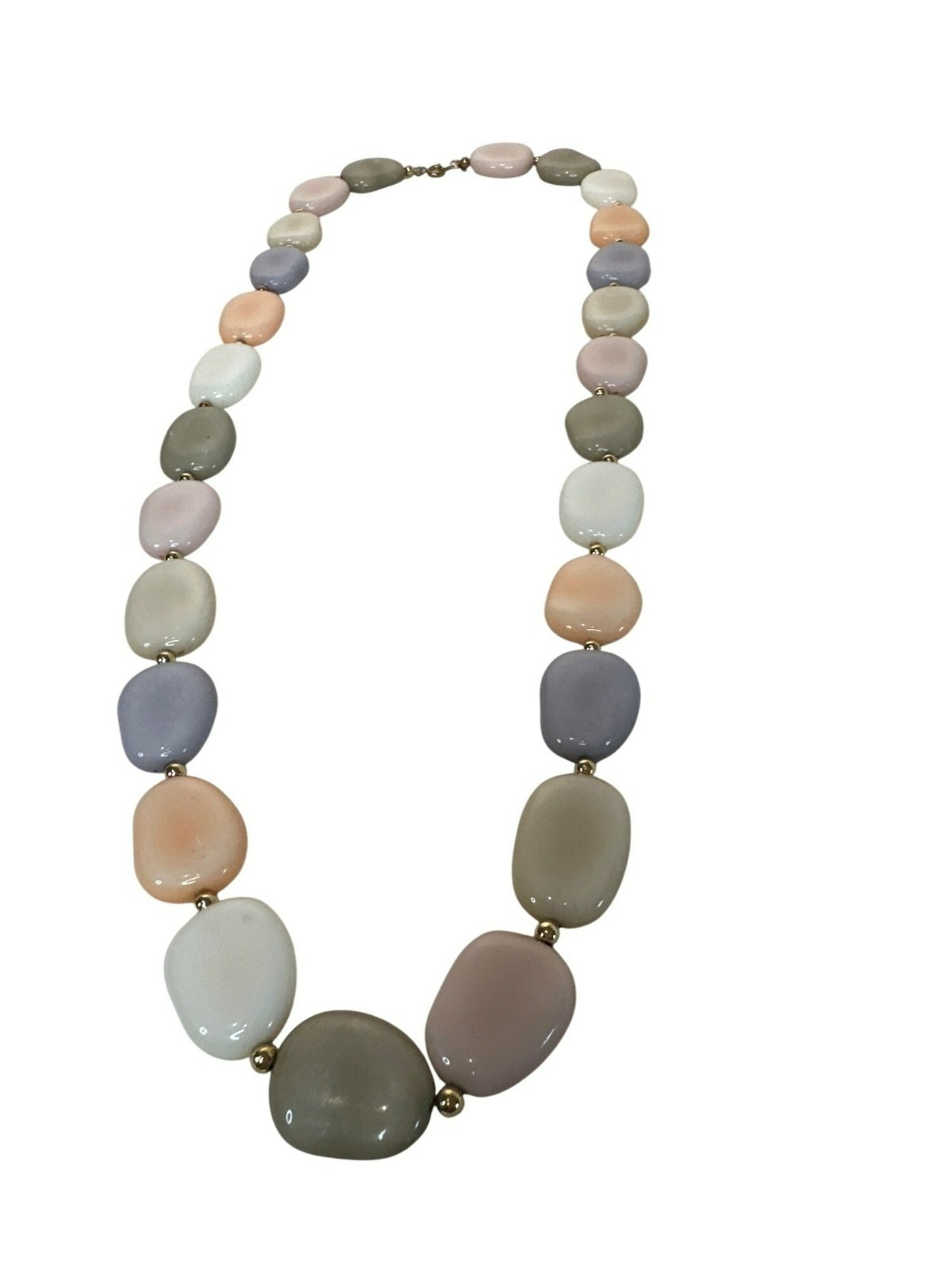 Vintage Necklace Pastel Multi-Color Bead 29″ 80s Chunky Gold Tone Spacers