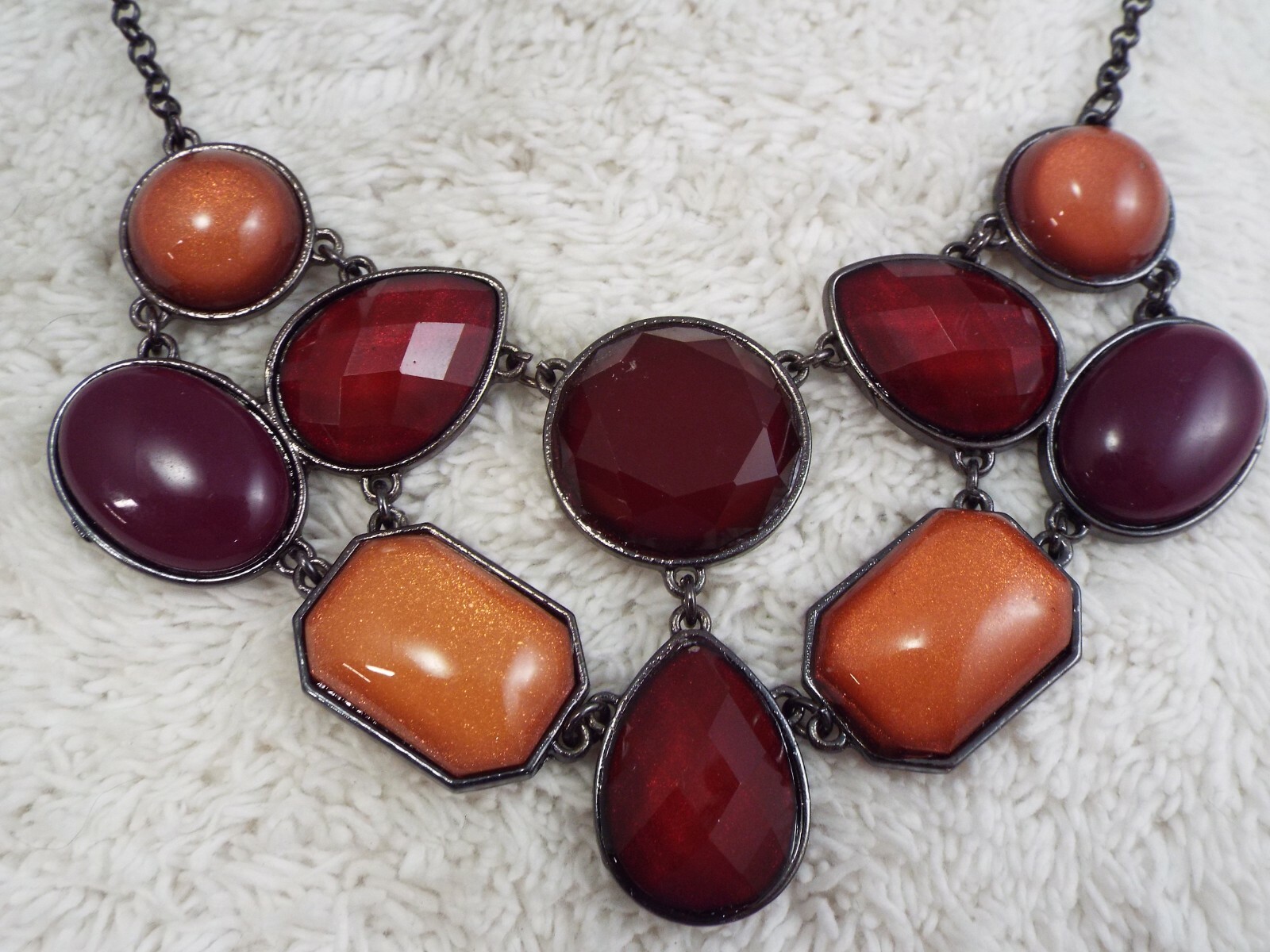 Gunmetal Peach Red Fuchsia Bead Scoop Necklace (A57)