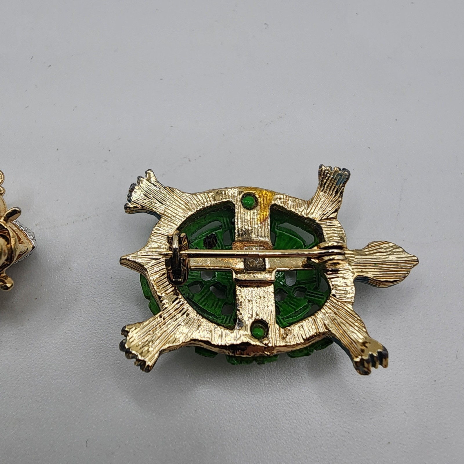 Vintage Brooch Set Turtle & Fly Bee Bug Pins Enamel Animal Rhinestone Gold Toned