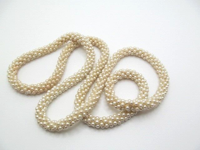 Vintage Faux Pearl Popcorn Clustered Long Length 10.4mm Round Necklace 39 Inch