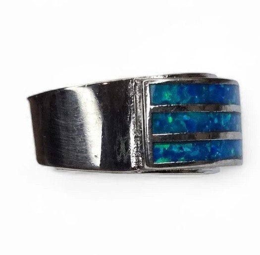 Southwestern Sterling Silver 925 Faux Blue Opal Channel Inlay Ring Size 7.5