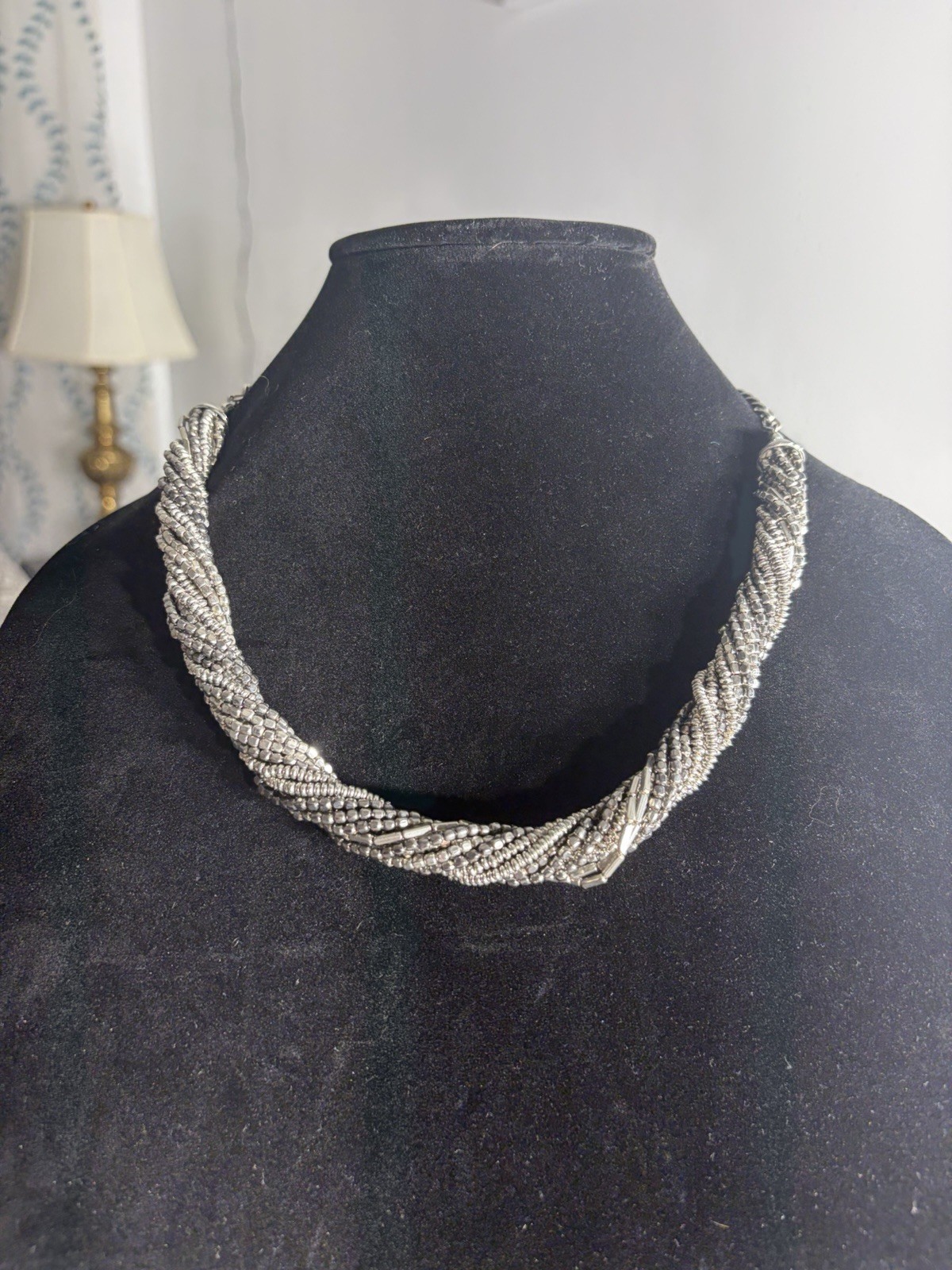Vintage The Limited Silver Tone Twisted Multi-Strand Beaded Statement 23”