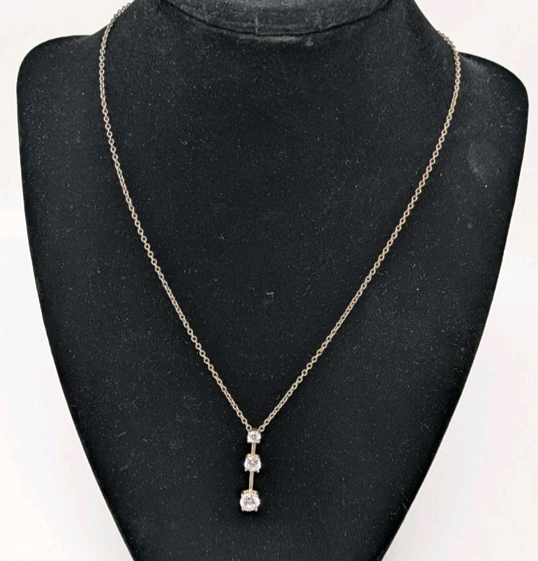 Sterling Silver Cubic Zirconia Journey Necklace Pendant w 17.5 in Chain Vintage