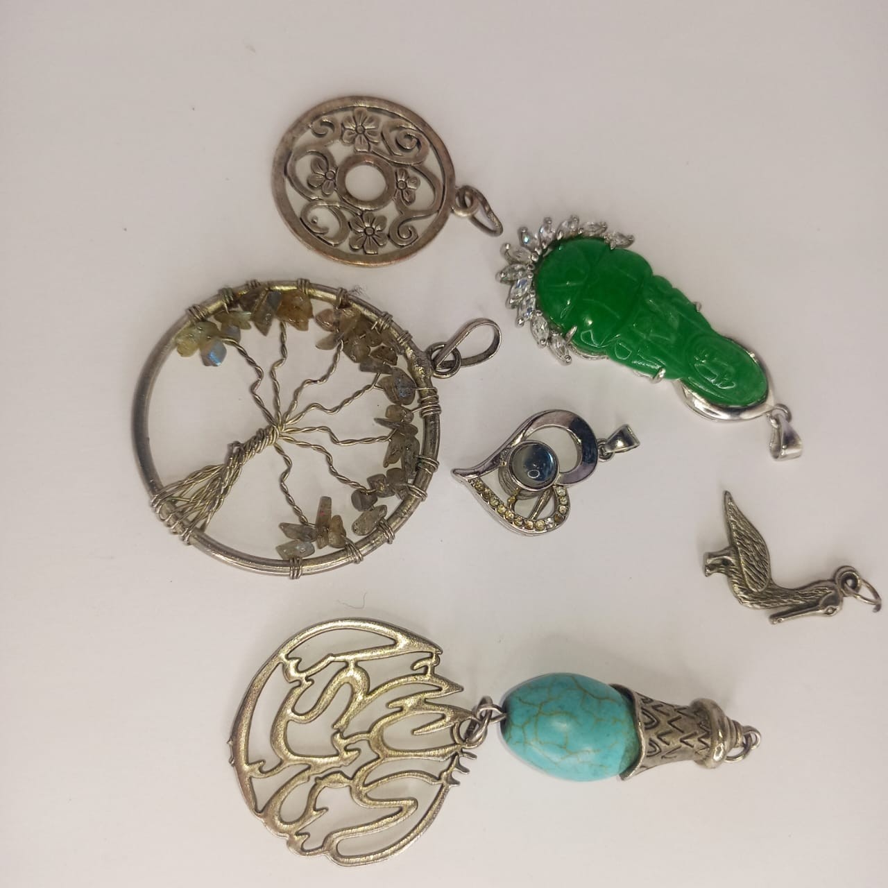 **Mixed Vintage Pendant Lot with Turquoise, Jade & Tree of Life Charms**