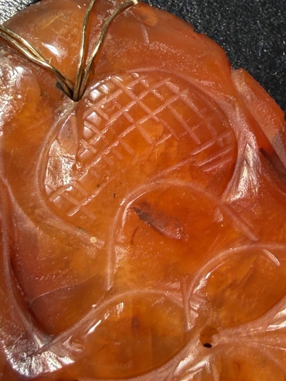 Vintage Carved Carnelian Stone Pendant 10k Solid Gold Wire Bail Old Repair