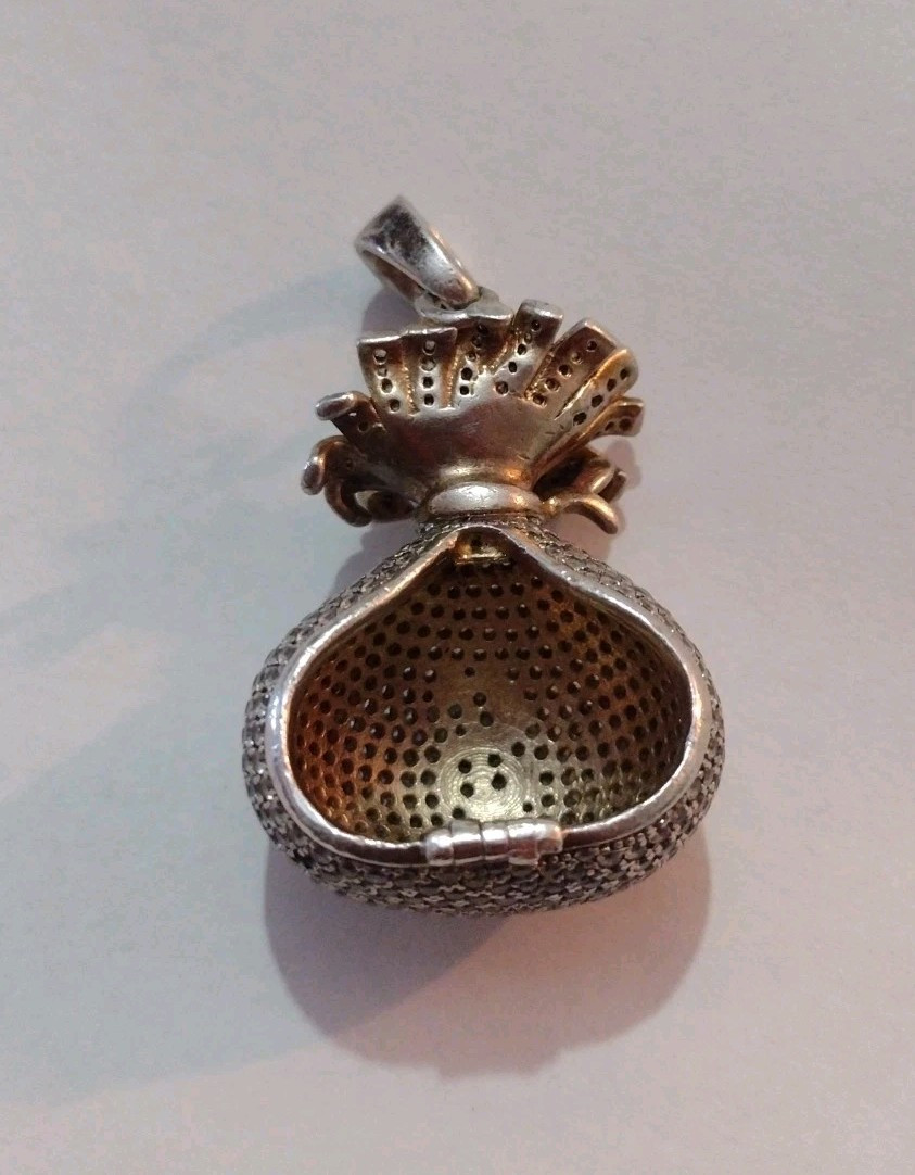 Vintage Sterling Silver Money Bag Locket Pendant “MISSING BACK & STONES”