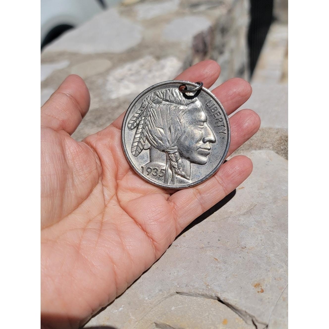 Large Buffalo Nickel Style Pendant 2.25″ Silver Tone Novelty Coin Medallion