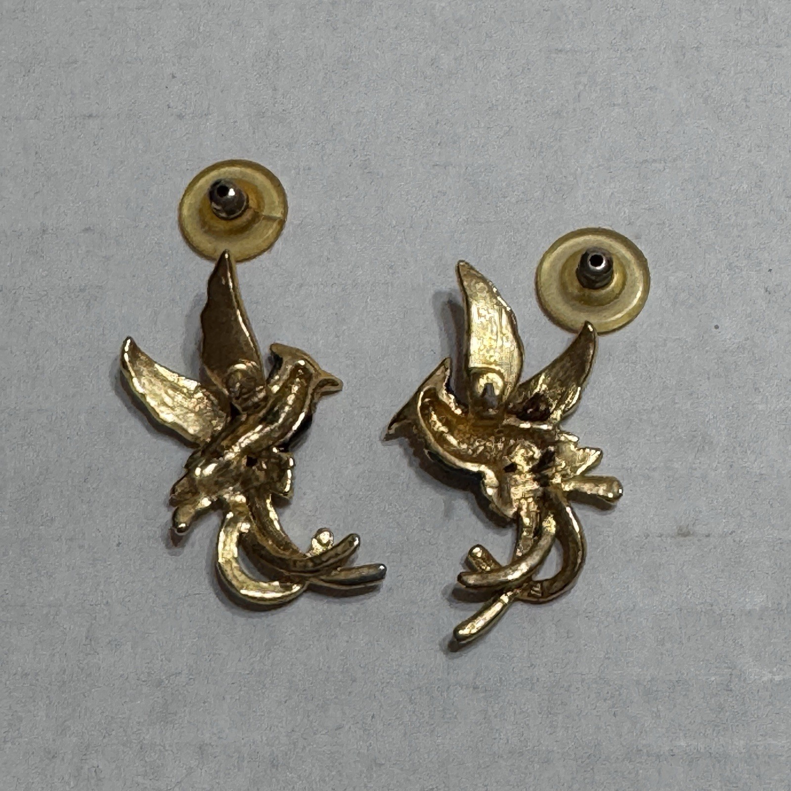 Vtg Enamel Hummingbird Pireced earrings Rhinestone Blue Green Large Stud Vivid
