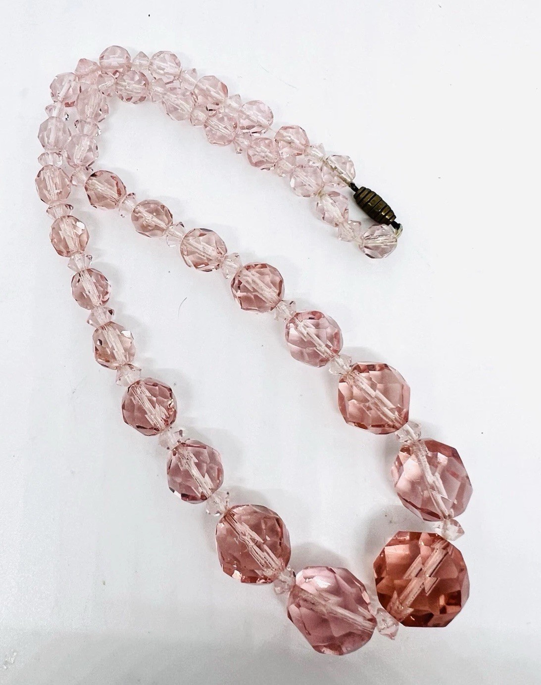 Art Deco Faceted Pink Crystal Glass Beaded Necklace Vintage Jewelry