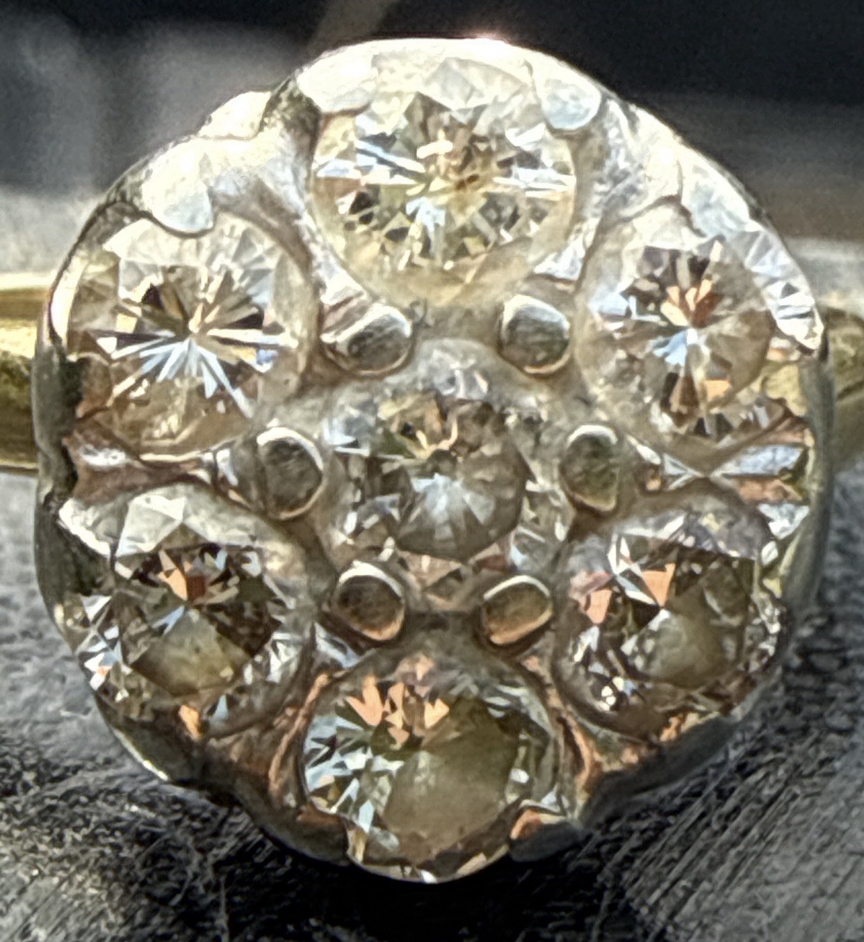 Vintage 1930’S to 1950’S 14K Gold Round Natural Cut Diamond Cluster Ring Size 6