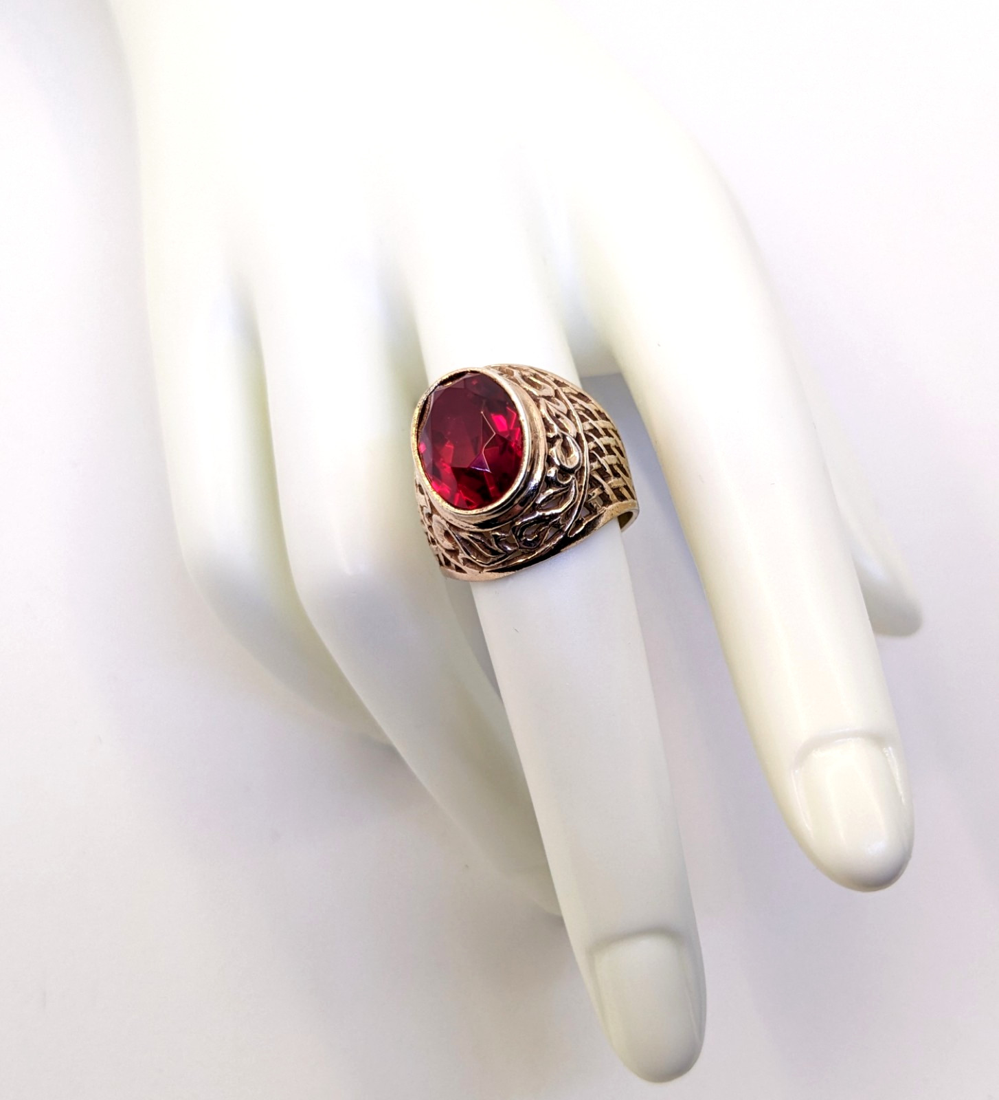 Vintage Soviet RING Silver⭐875 stamp Star USSR with Large Ruby -8US (18.5mm)| #8
