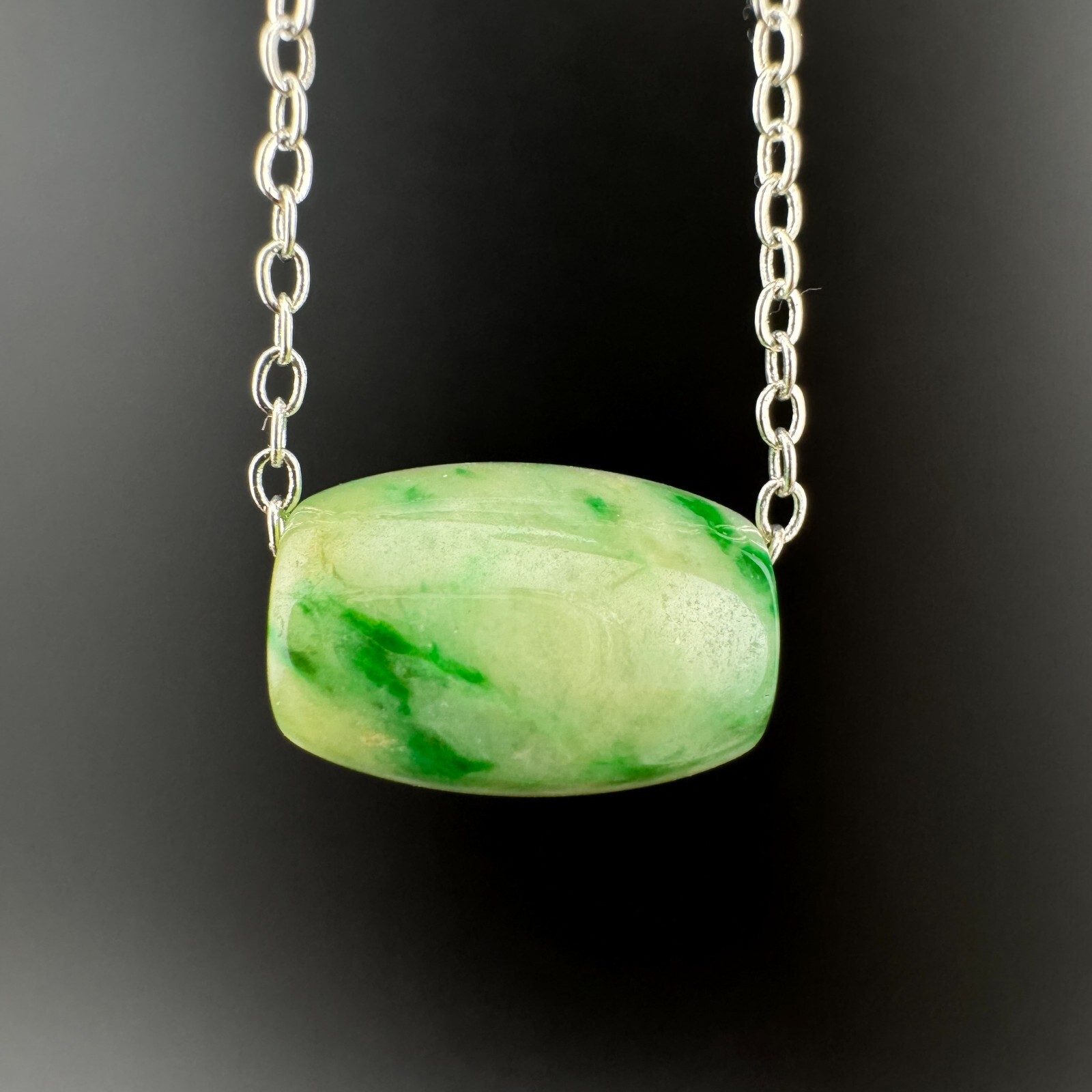 Certified Grade A Burma Jadeite Necklace Transference Bead Design Vivid Green