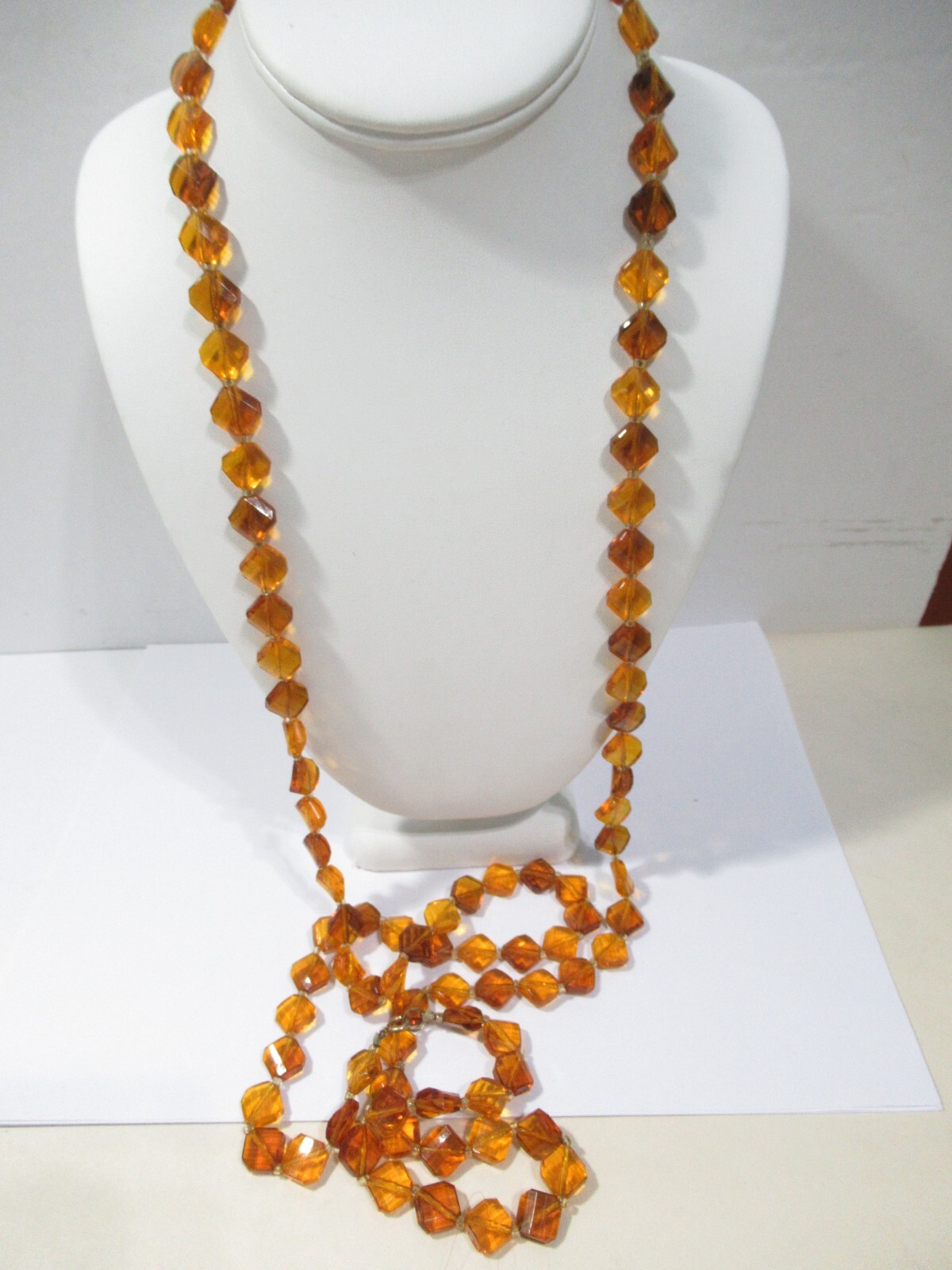 Light Brown Very Long Vintage Beaded Necklace
