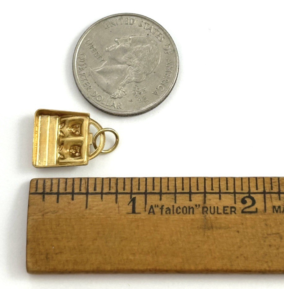 Vintage Charm Kitten Puppy In Purse Vintage Jewelry Raw Brass Stamping Pendant