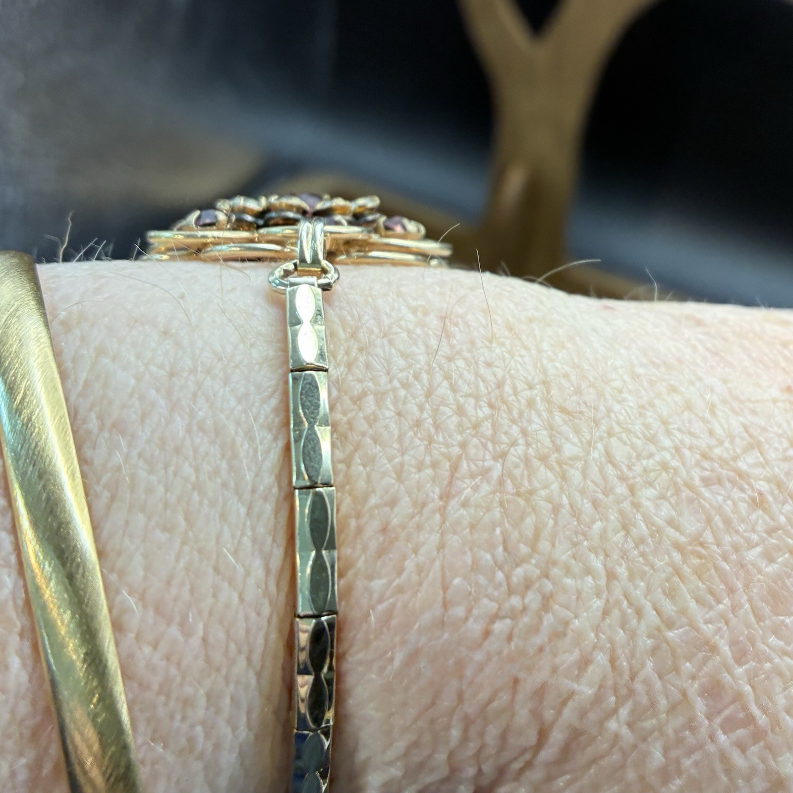 Custom Vintage Yellow Gold Filled Expansion Bracelet, Amethyst Glass, Watch Band