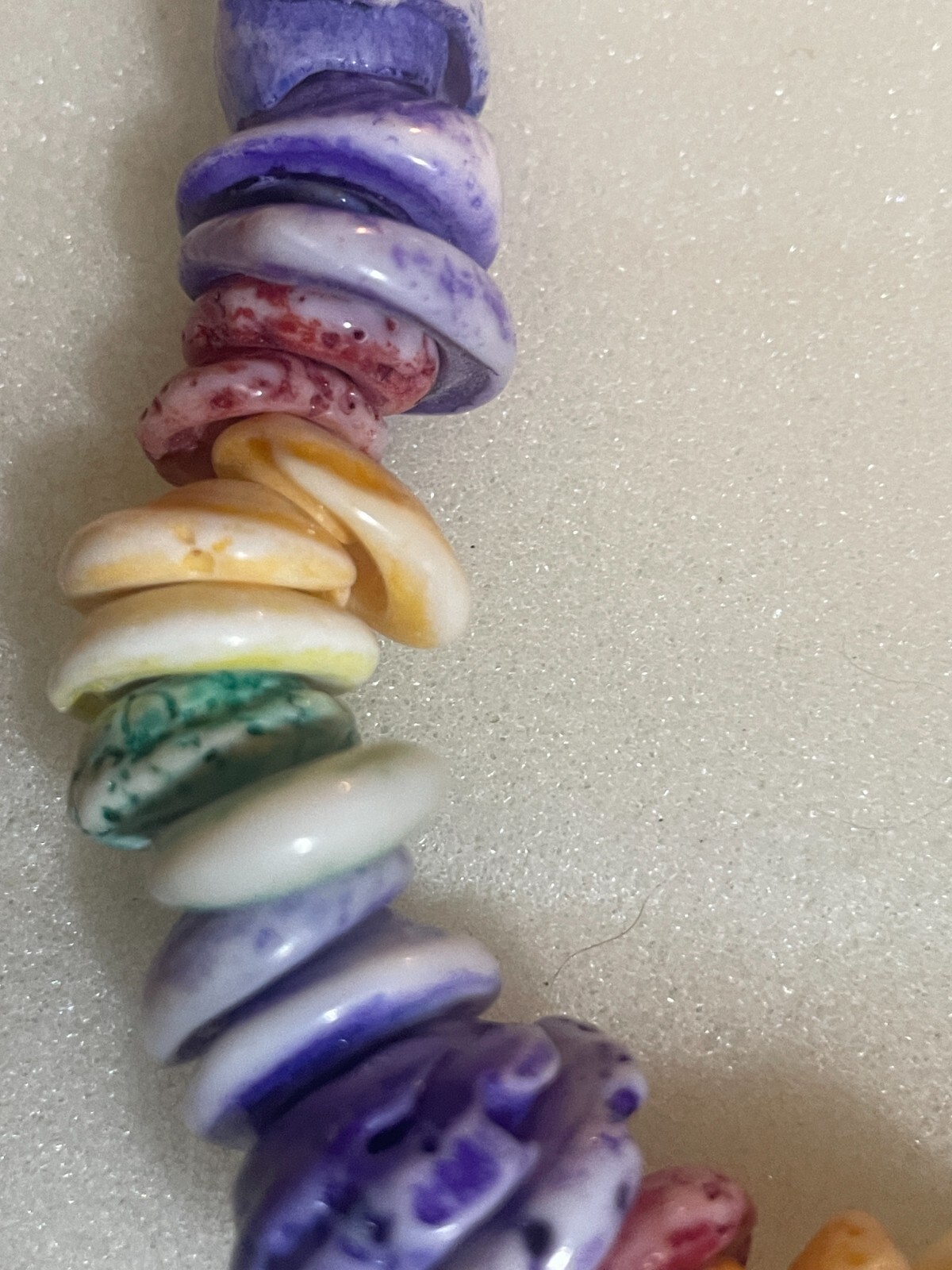 1970’S 18 inch stone necklace slices of color blue, peach purple green white