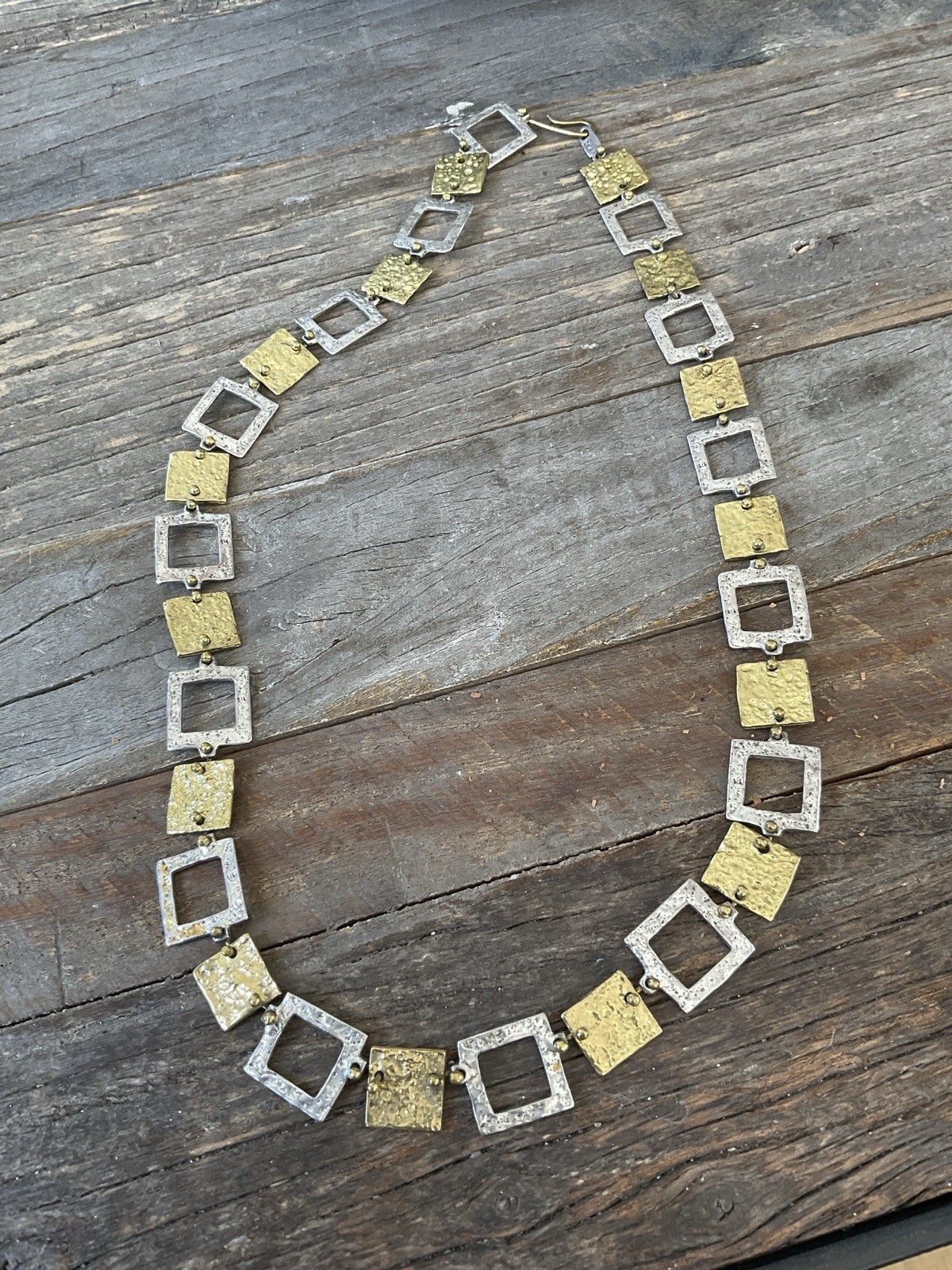 Vintage Anne Dick Brutalist Geometric Sterling Silver Necklace 24’’