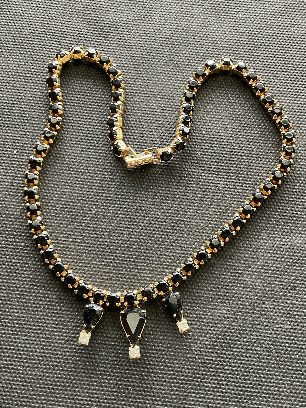 Vintage Art Deco-style necklace Black & Clear Rhinestones Estate Costume Jewelry