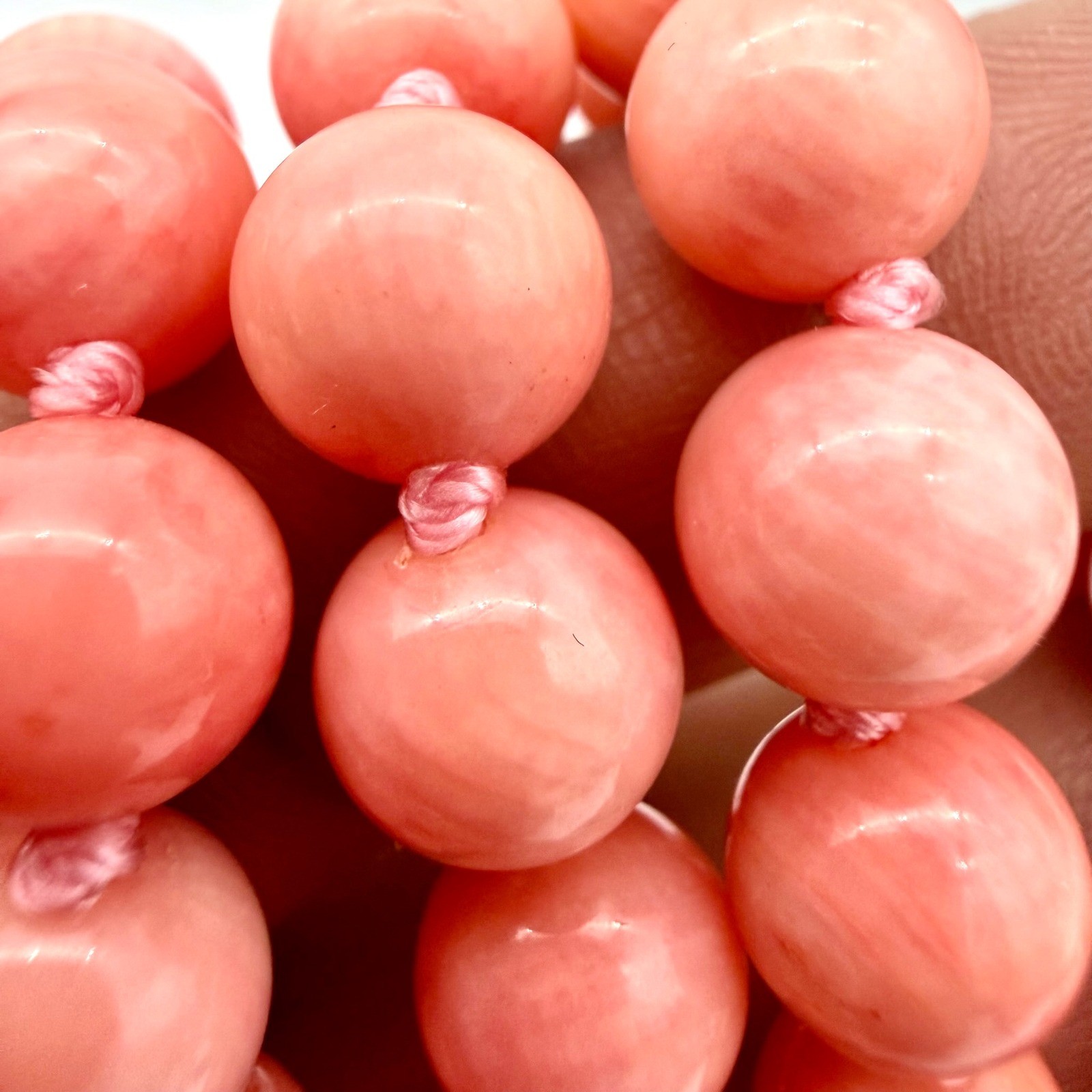 Vintage 56″ Genuine Angel Skin Coral Necklace Hand Knotted 8.5mm Beads 124g