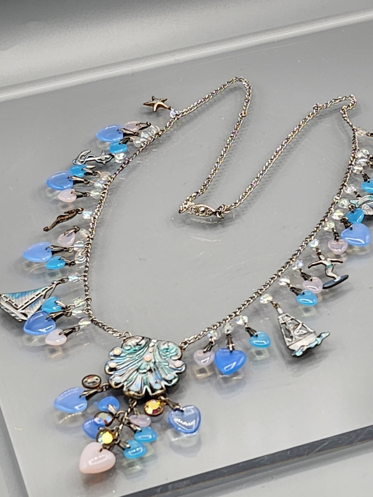 Vintage Rare Nautical Theme “Glass Works Studio” Necklace 32″L