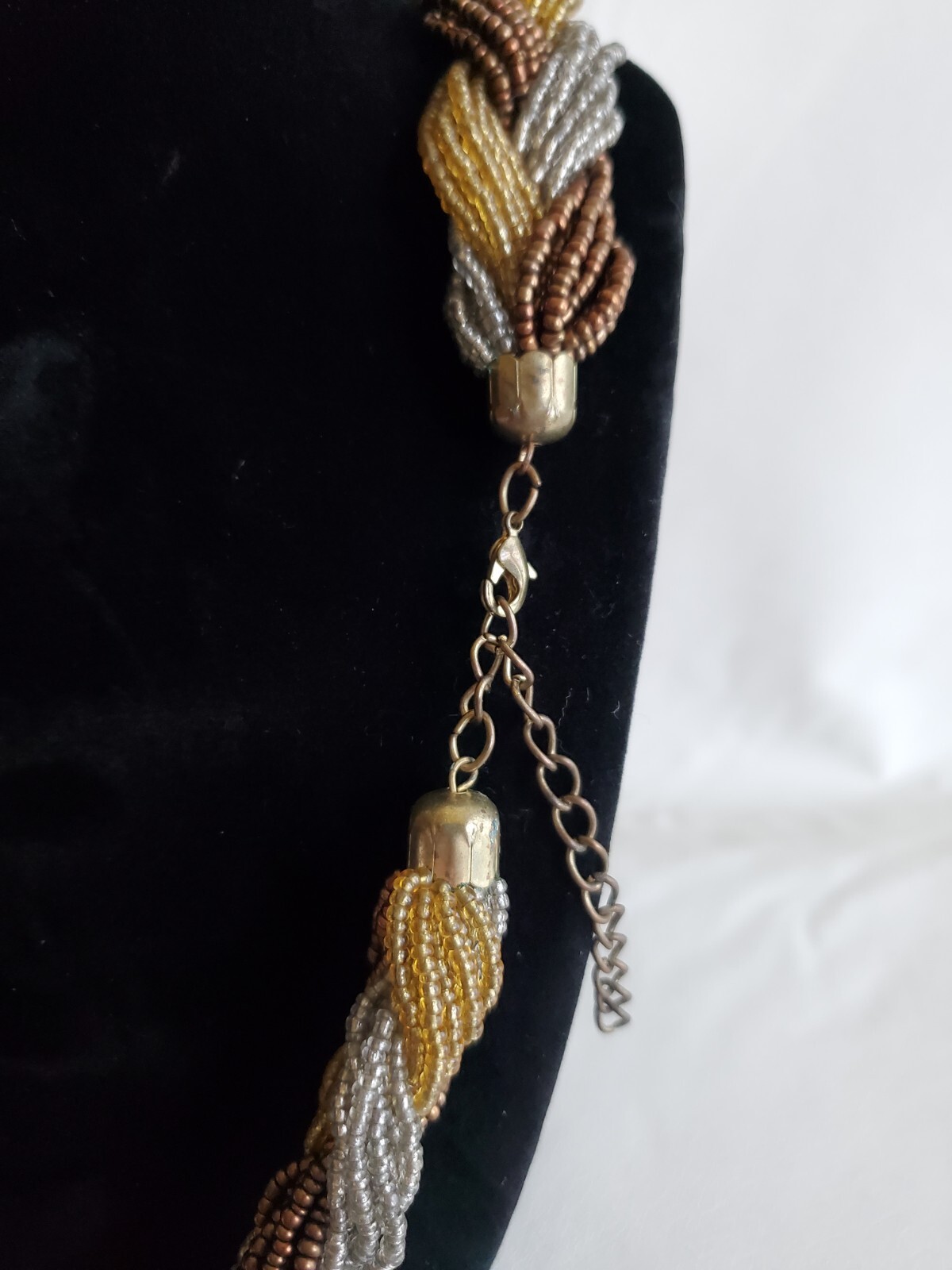 Vintage Braided Multi Strand Metallic Bead Rope Necklace 22 Inches