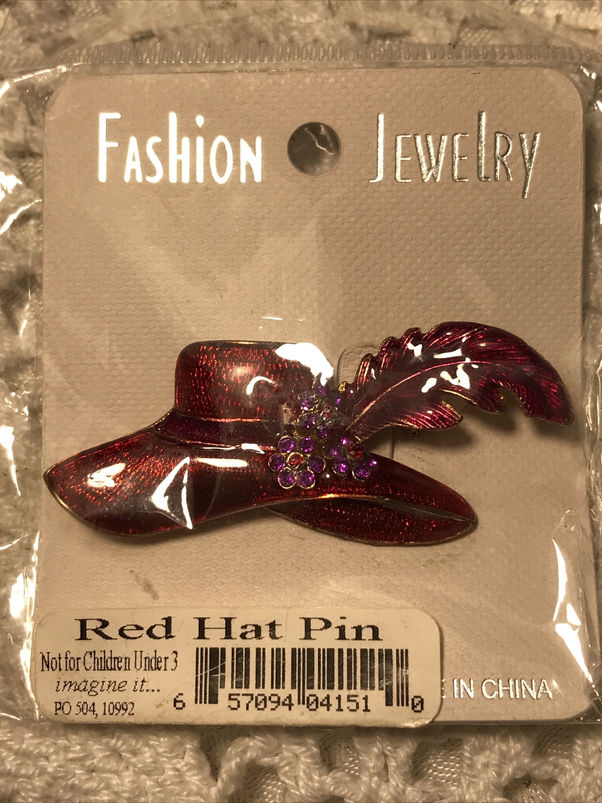 Red Hat Society Red Enamel, Rhinestone Purple Bow Gold Tone Pin Brooch NEW NWT