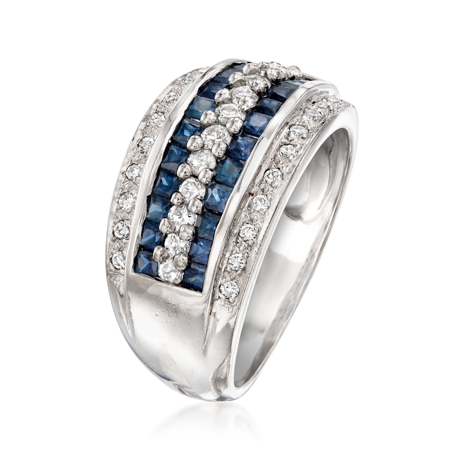 Vint Sapphire & Diamond Multi-Row Rng in 14k White Gold Size 7.5