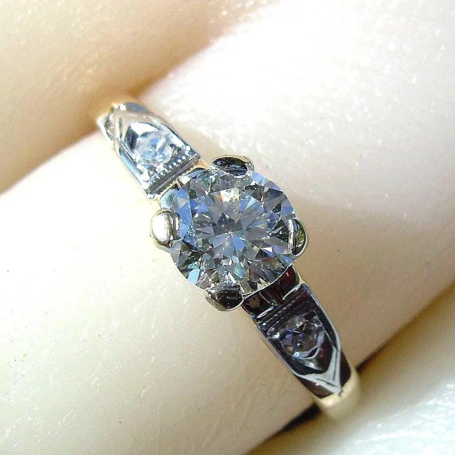Original EARTH MINED DIAMOND Deco Engagement RING Vintage Solitaire 14K GOLD 6