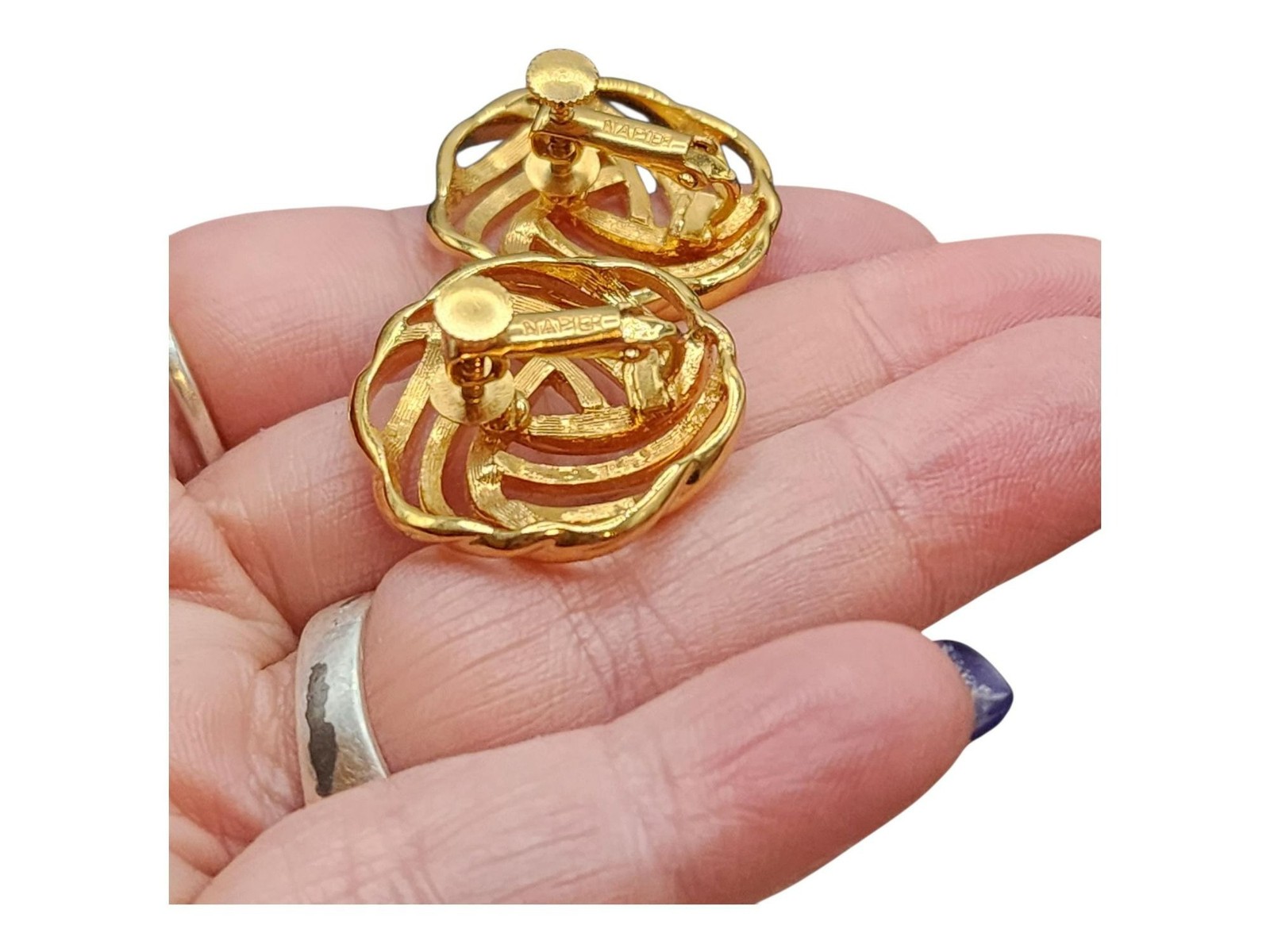 Vintage Napier Gold Tone Love Knot Screw Back Earrings 1950s Mid Century Signed