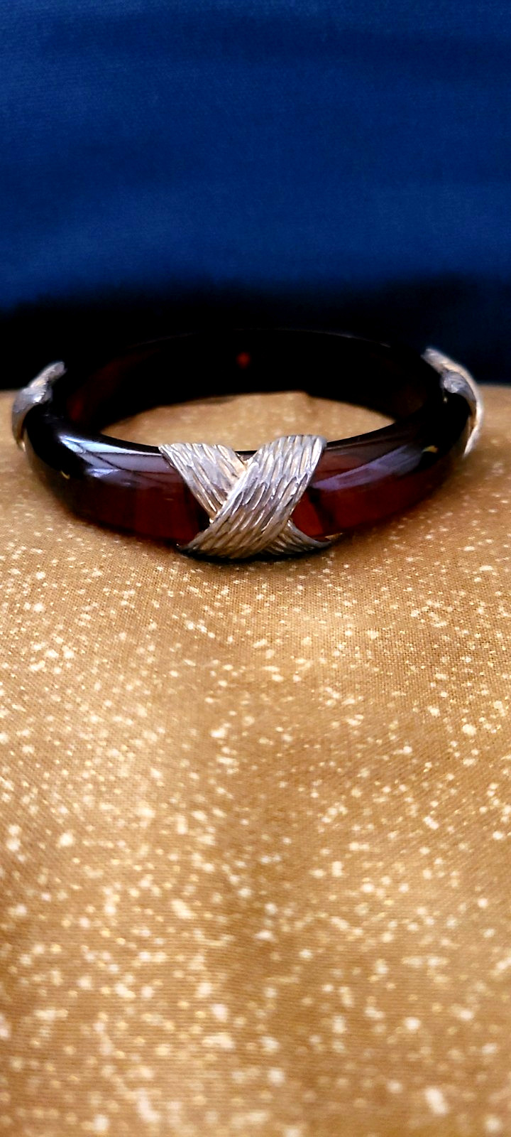 Napier Vintage Brown Lucite Bangle With Gold Tone X’s
