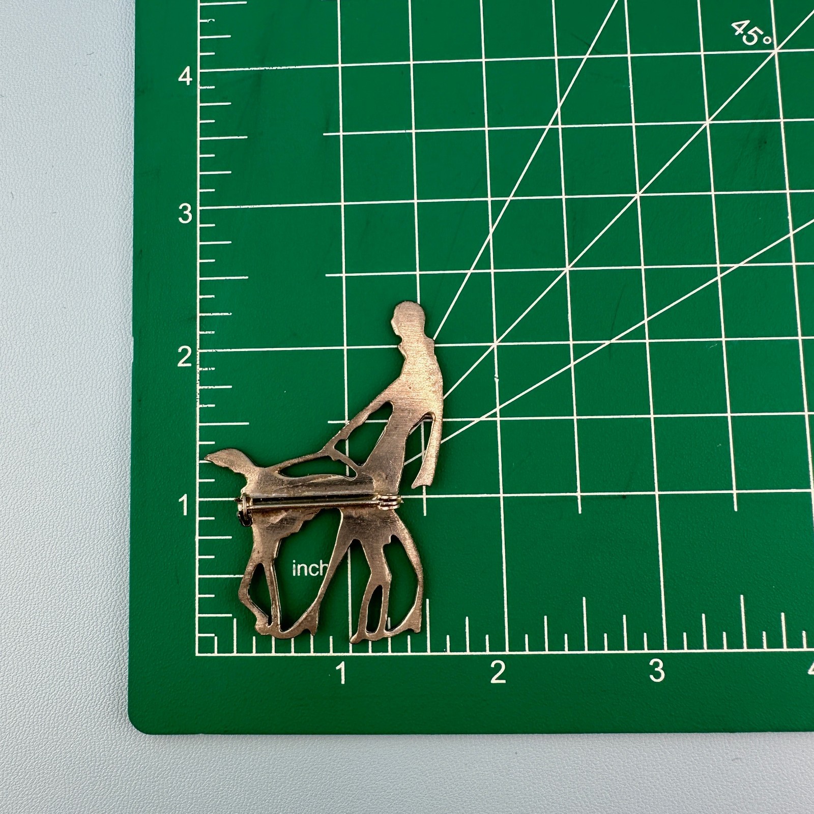 Vintage Brooch Vogue Magazine Art Deco Flapper Lady Walking Dog Silver Tone