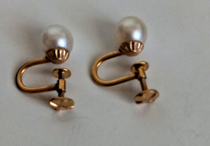 Gold Filled 3-4mm White Genuine Pearl Earrings Signed Vintage Jewelry #39