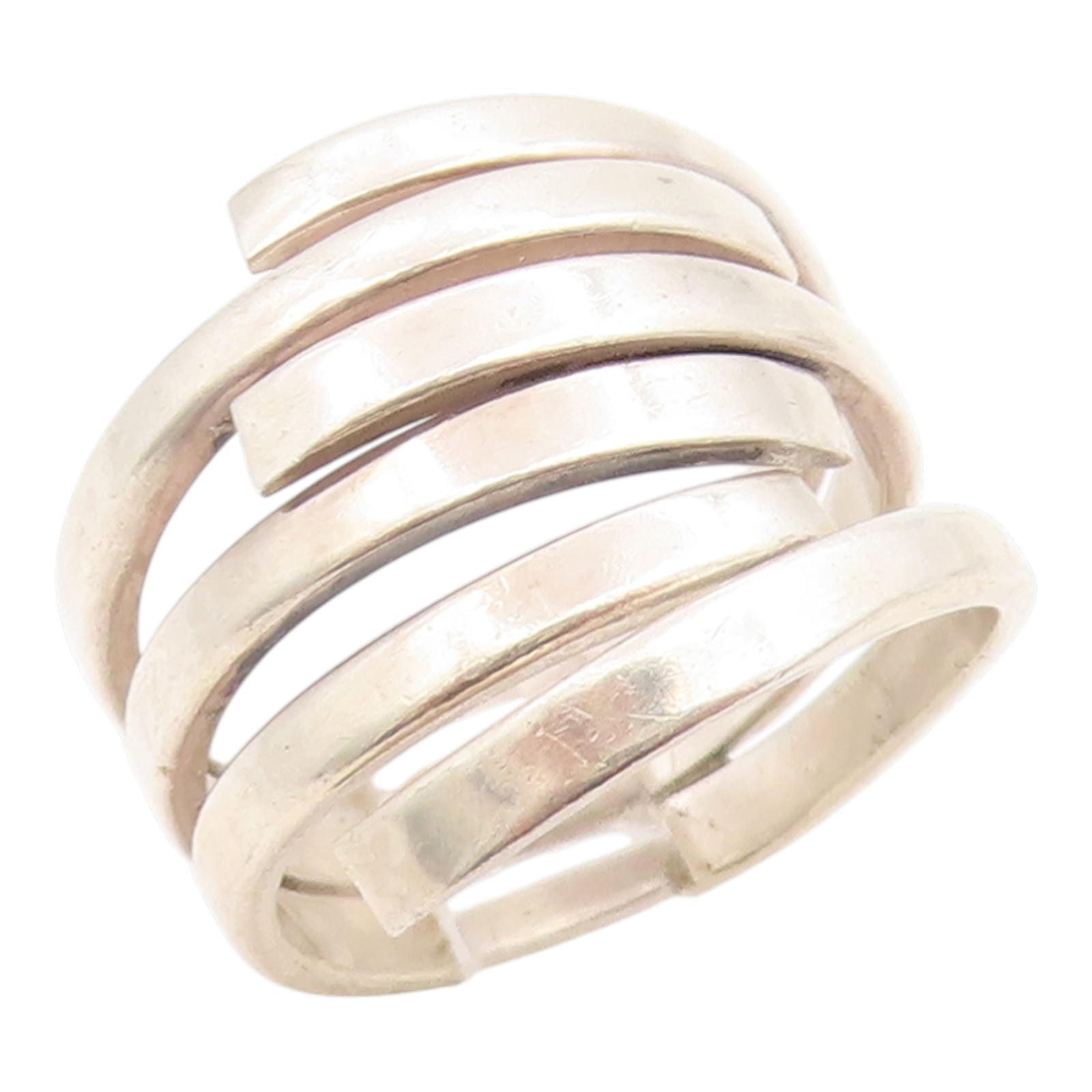 925 Sterling Silver Vintage Ring Modernist Multi Strand Wrap Band Sz 7 RG35892