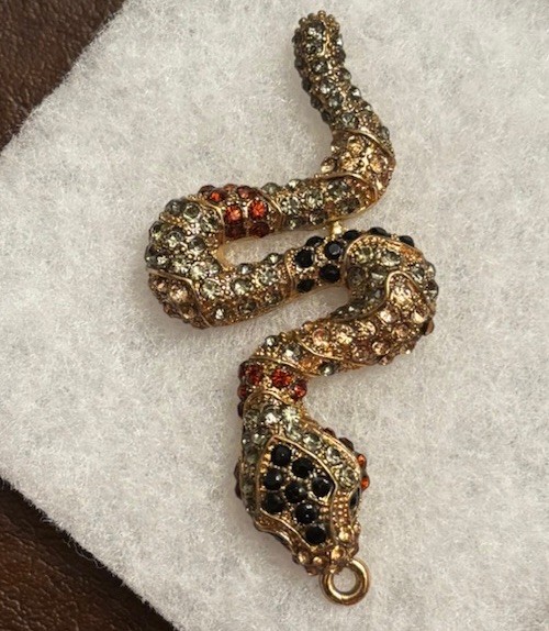 Vintage Rhinestoned Snake Pendant Gold Tone