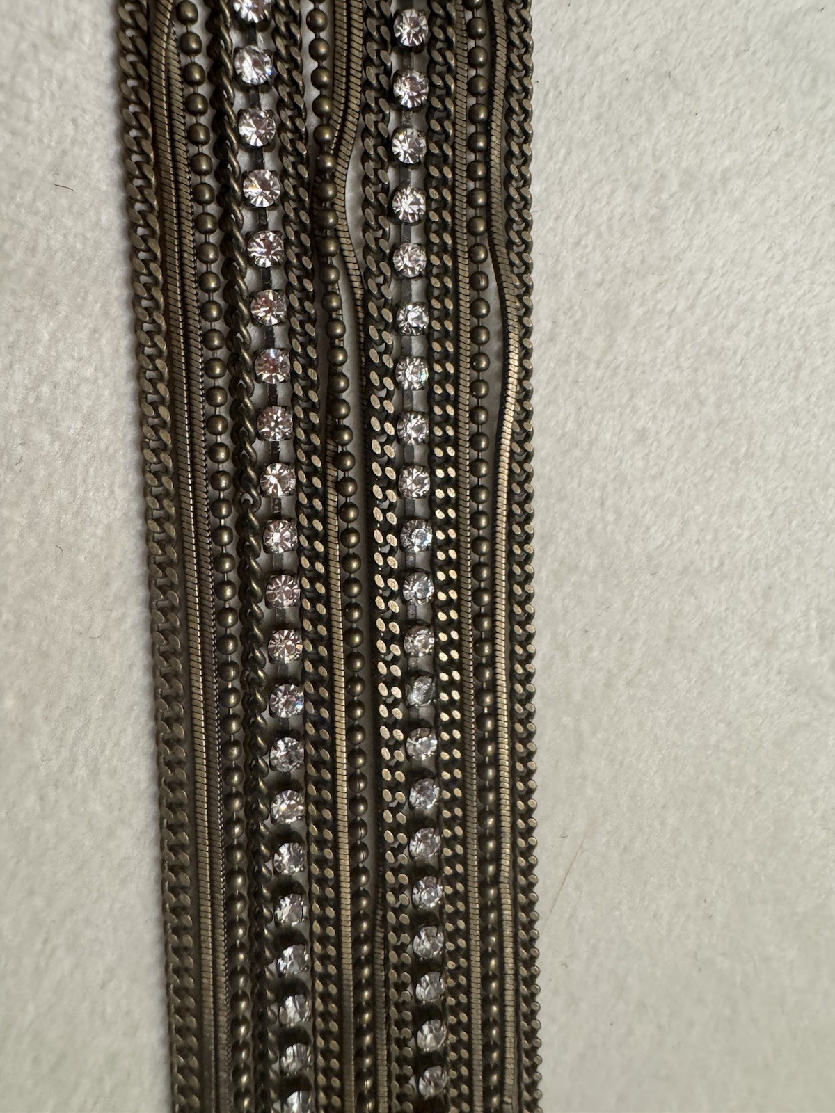 Vintage Multi Strand Rhinestone Bracelet Antique Brass Tone Boho Adjustable