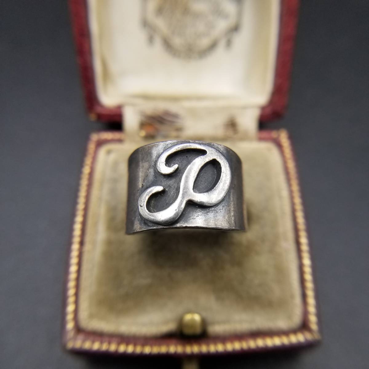 W.J.BRICE Initial Letter P Monogram 925 Silver Vintage Ring Silver Ring Wide