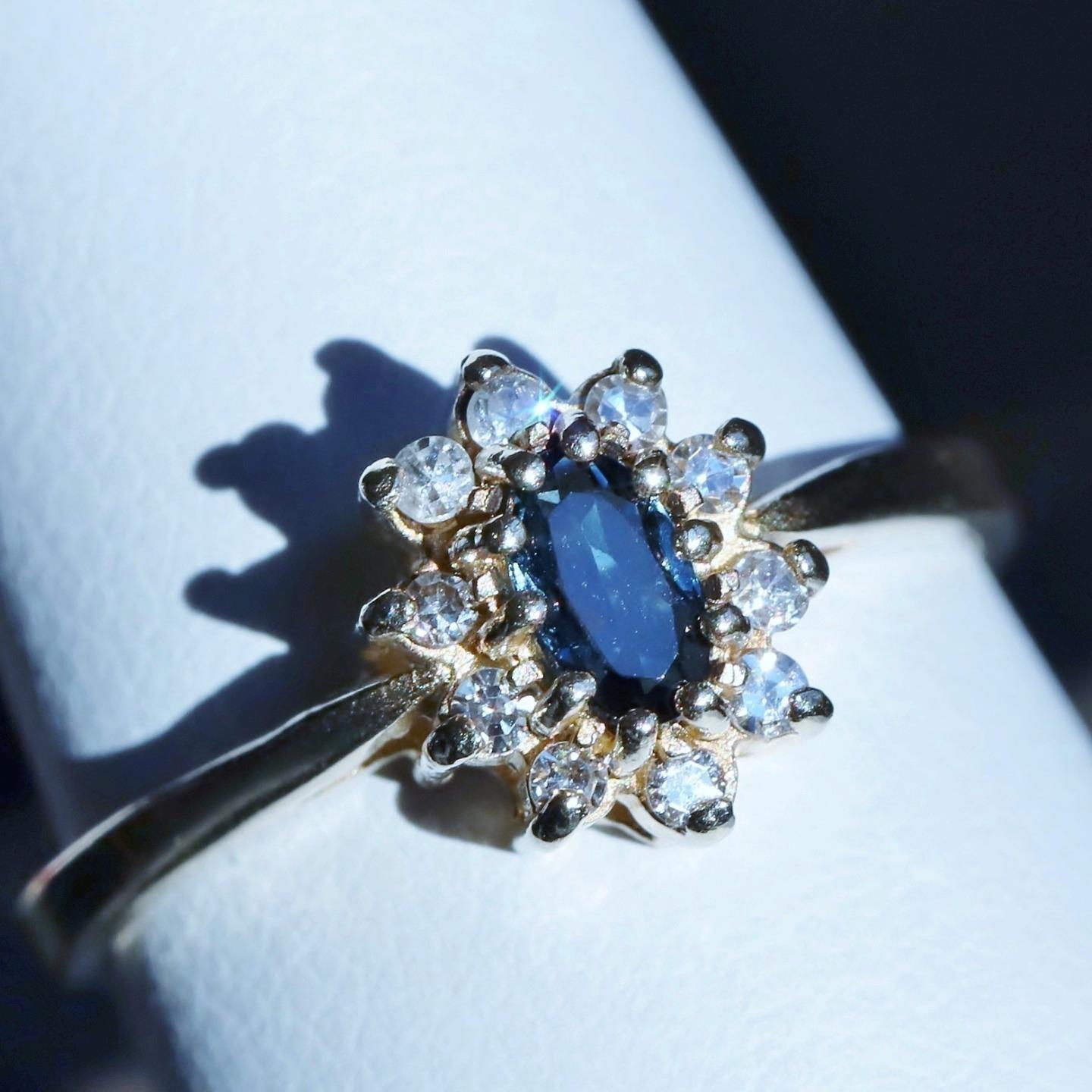 14k yellow gold size 5.75 ring 0.35ct natural, treated sapphire diamond 1.83gr