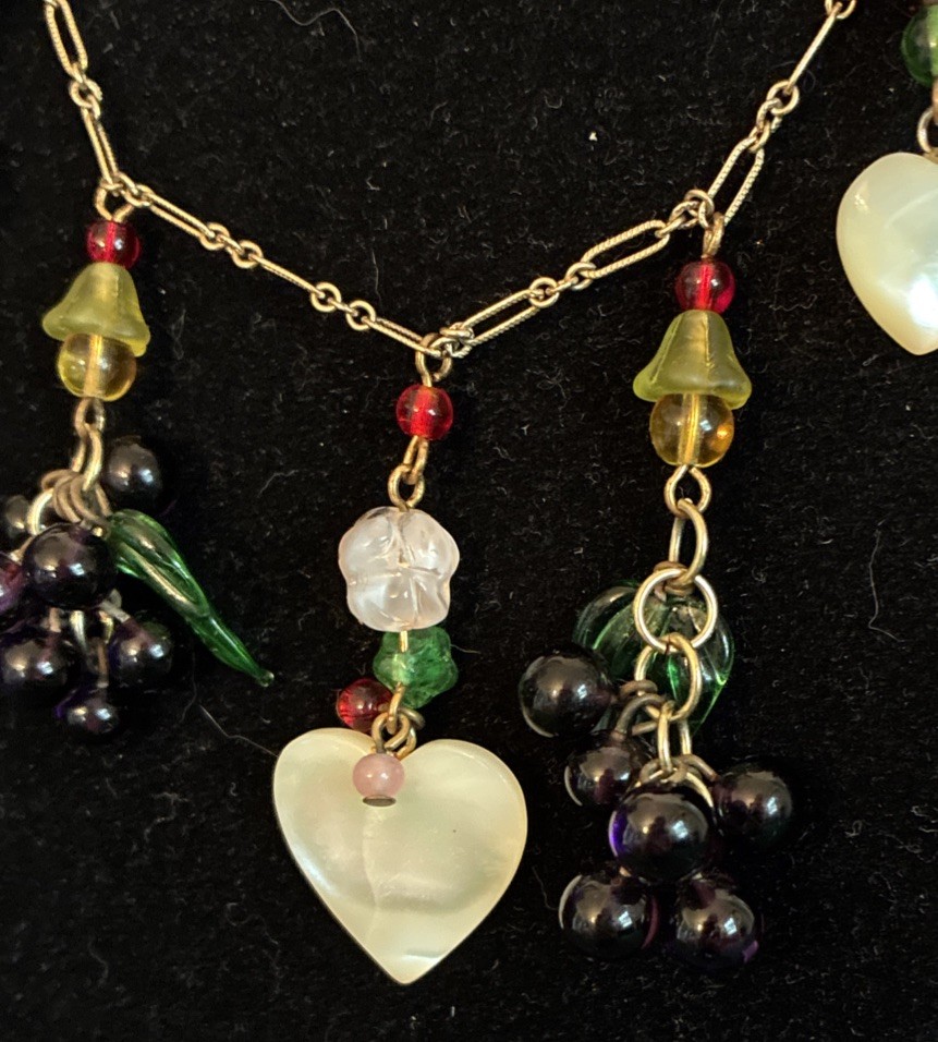 Vintage Hand Crafted Amazing Heart & Grape Cluster Dangle Necklace & Earrings