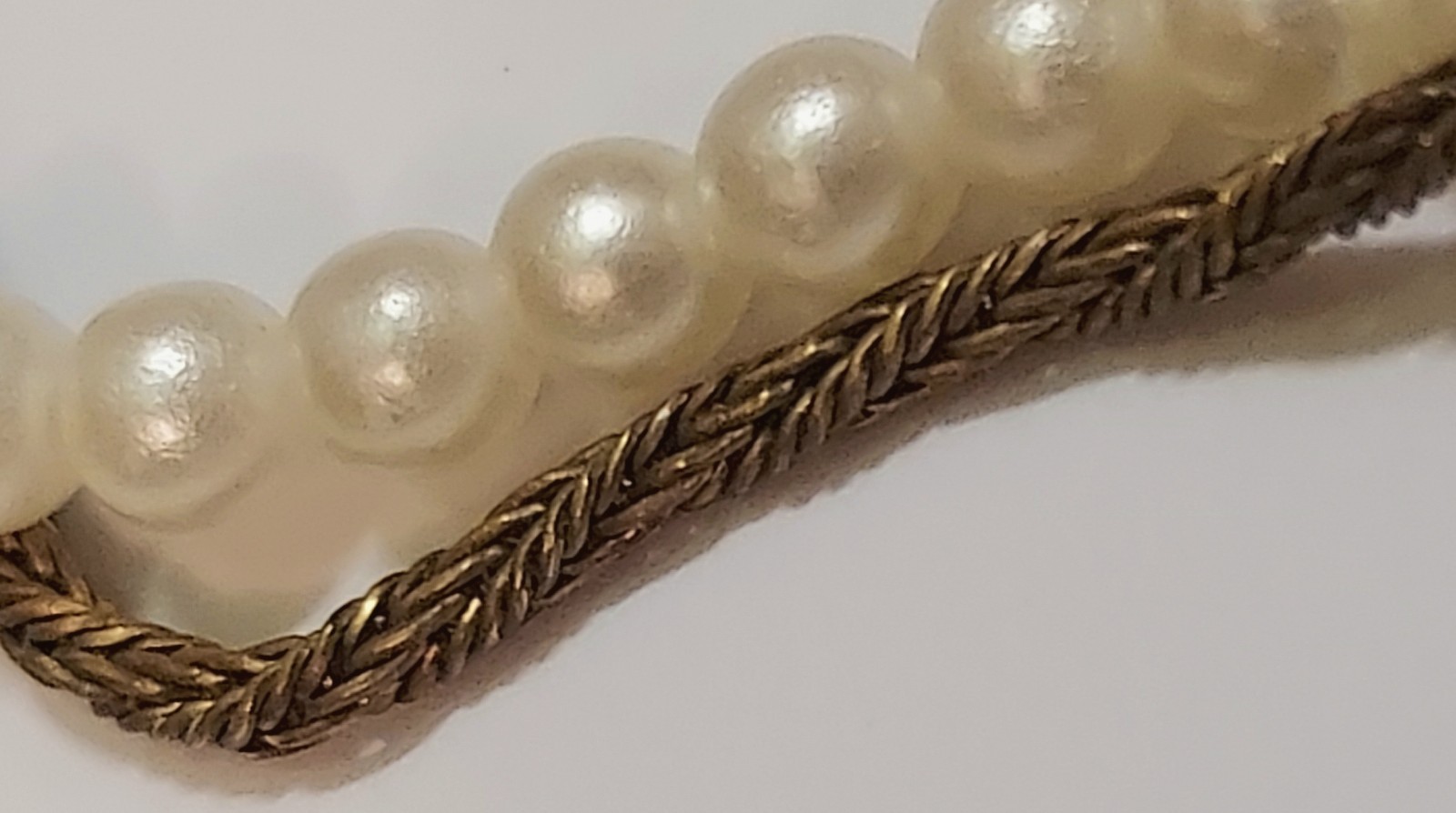 Miriam Haskell Vintage Necklace Faux Pearl Wheat Chain Bronze Tone Signed 34″