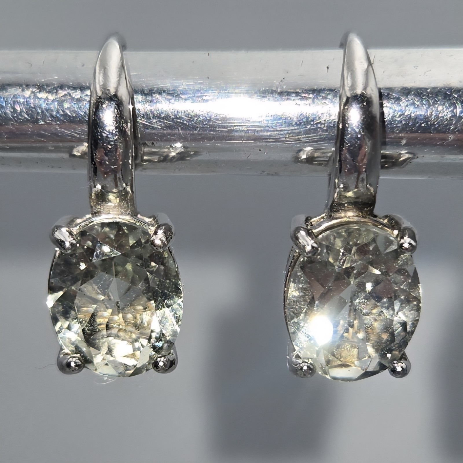 DBJ Dee Berkley Sterling Silver 925 Faceted Oval Lt Green Stone Earrings