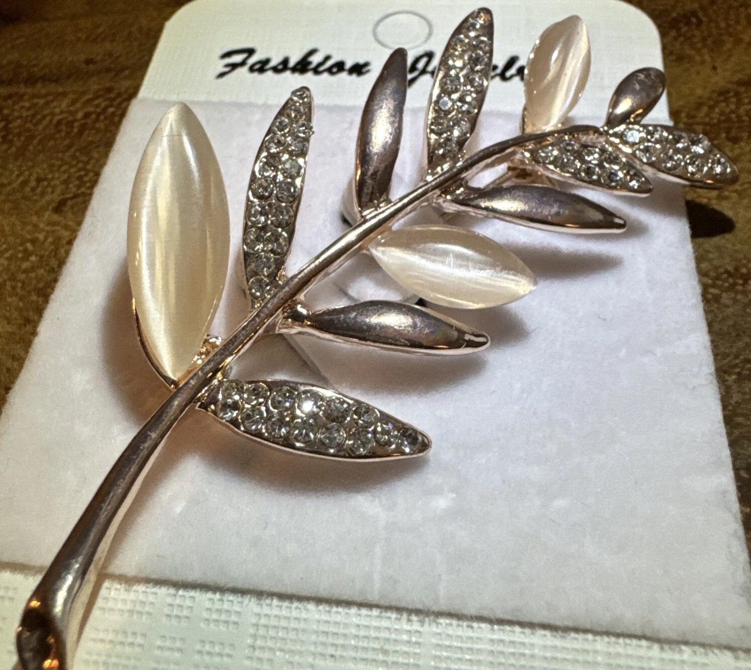 Rose Gold Tone 2.5” Brooch Crystal Accent Leaf BNWT Stunning Statement Piece