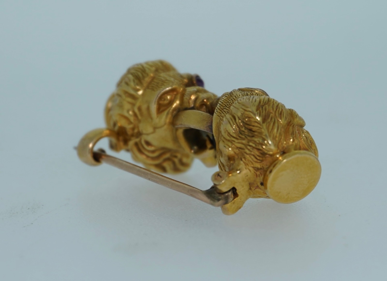 Art Nouveau 18K Double Lion Head Brooch