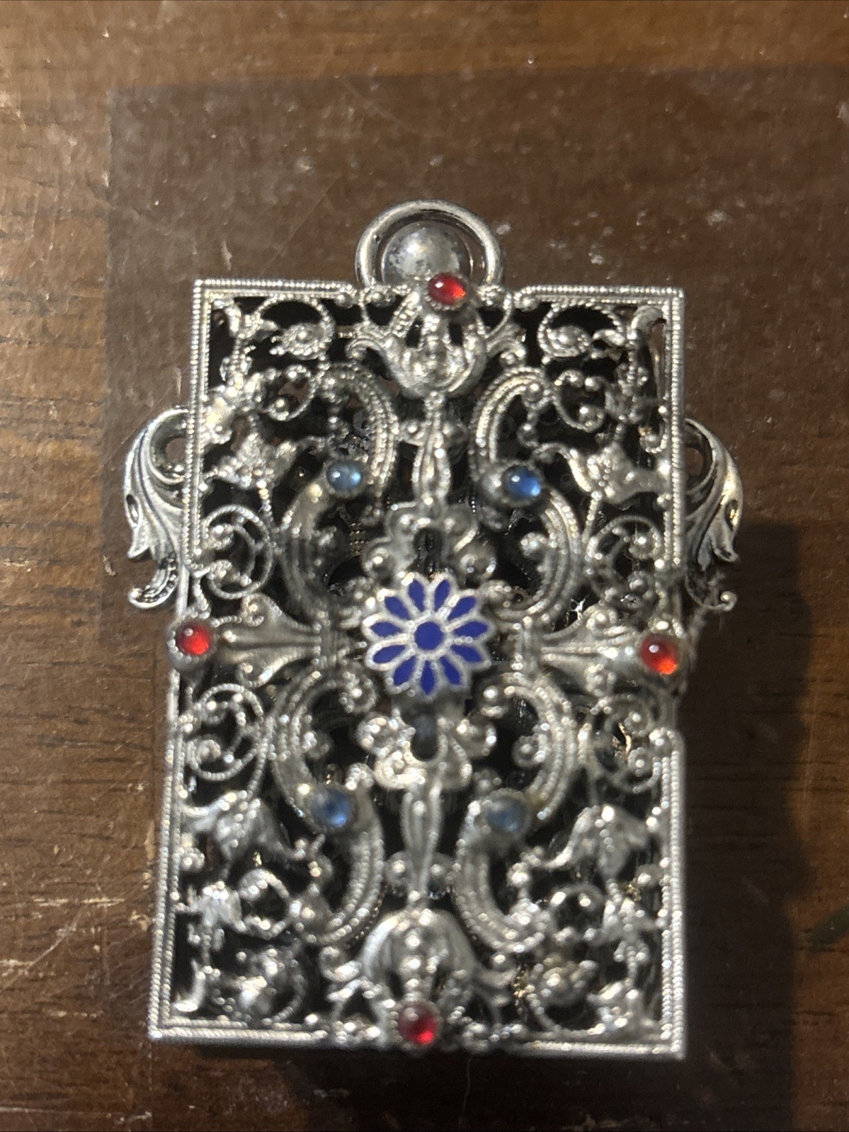 Antique Silver Tone Vinaigrette Hinged Pendant Purse Rare No Chain