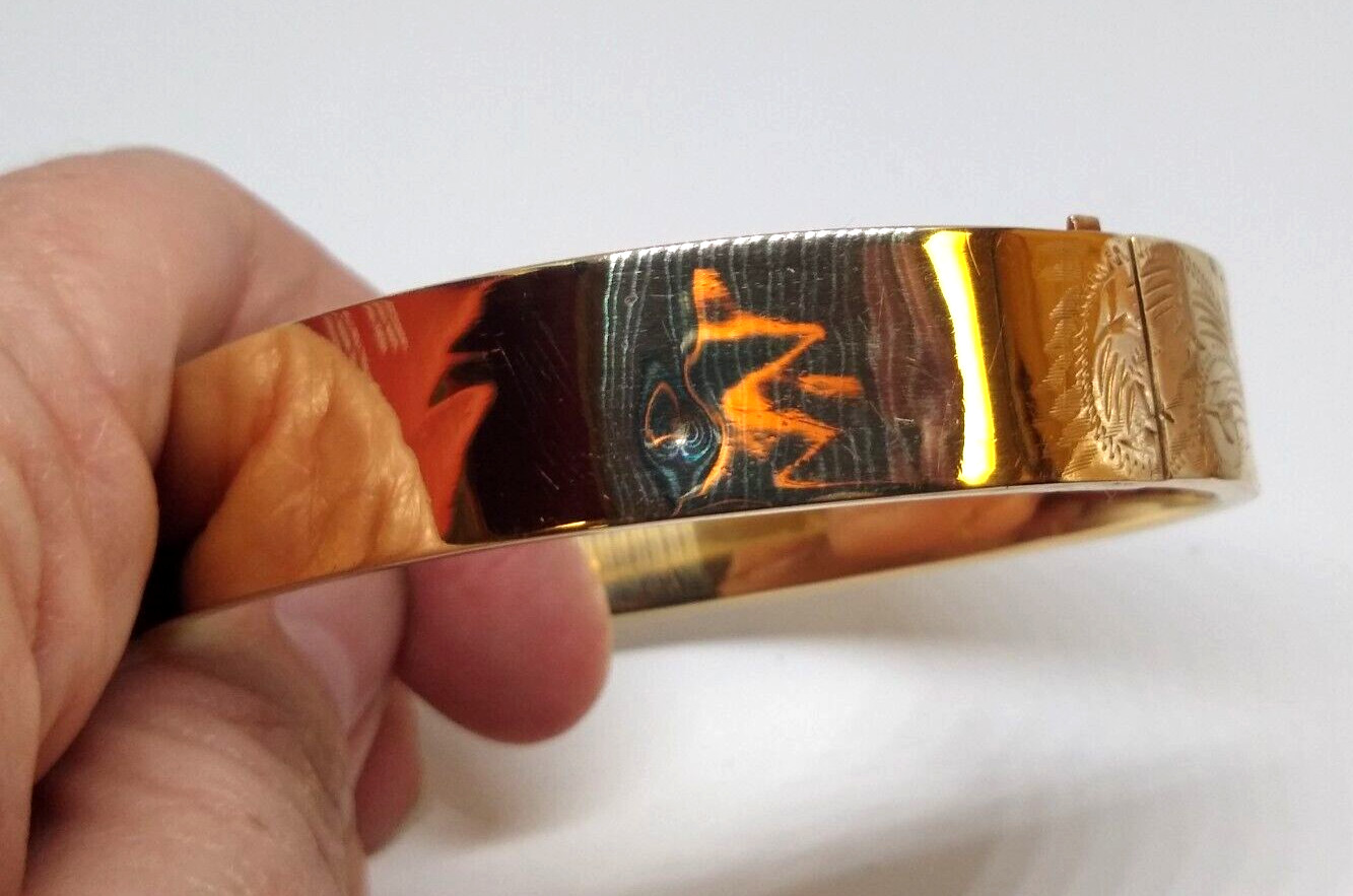 Vintage, Daniel S. Rine, 14K, Yellow Gold, Wide, Hand Engraved, Bangle Bracelet.