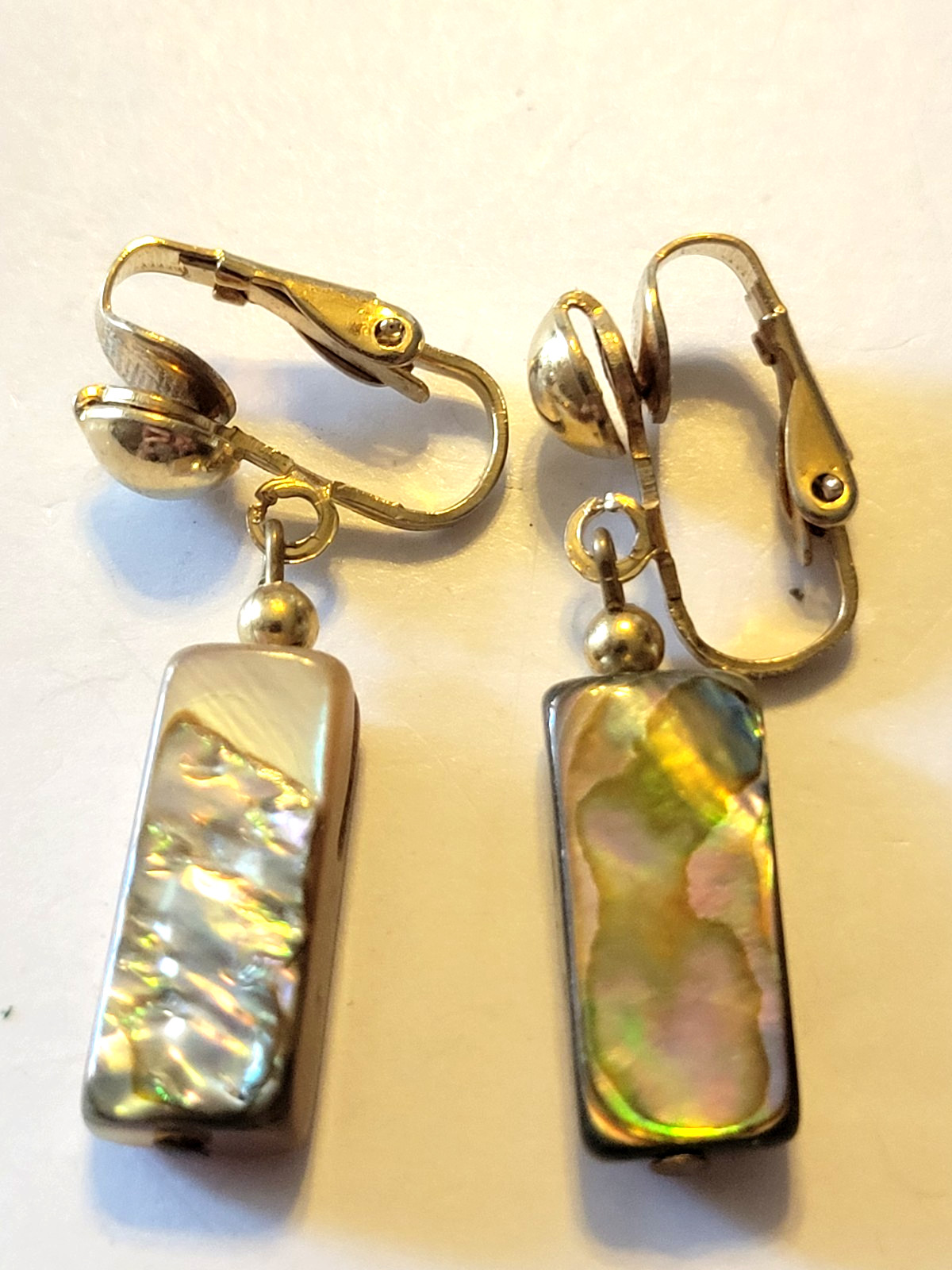Vintage Estate Earrings Iridescent Shell Dangling Boho Clip-On Jewelry