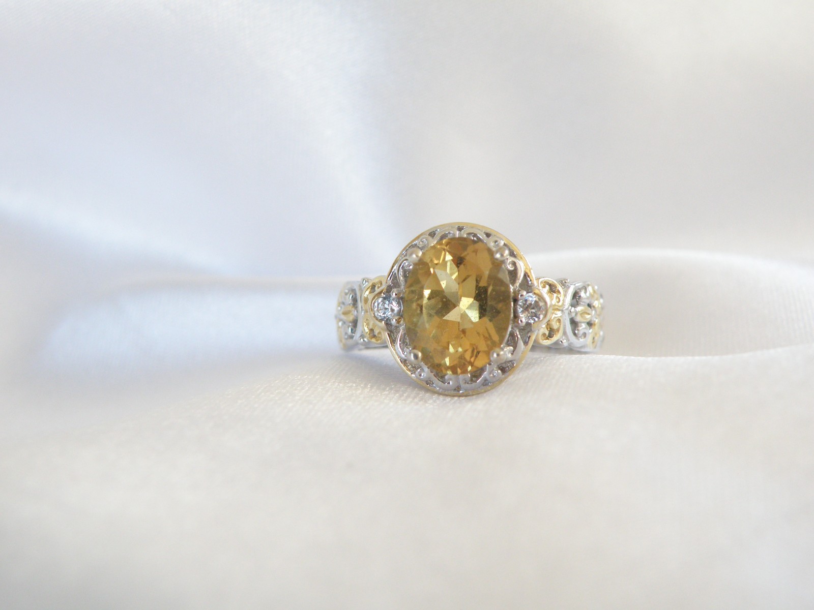 Gems En Vogue Sterling Silver 925 Golden Yellow Beryl Ring Size 7
