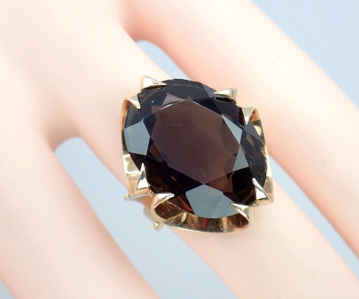 Super Vintage 1970s Solid 9K Rose Gold 14.4Ct Smokey Quartz Cocktail Ring 1971 5