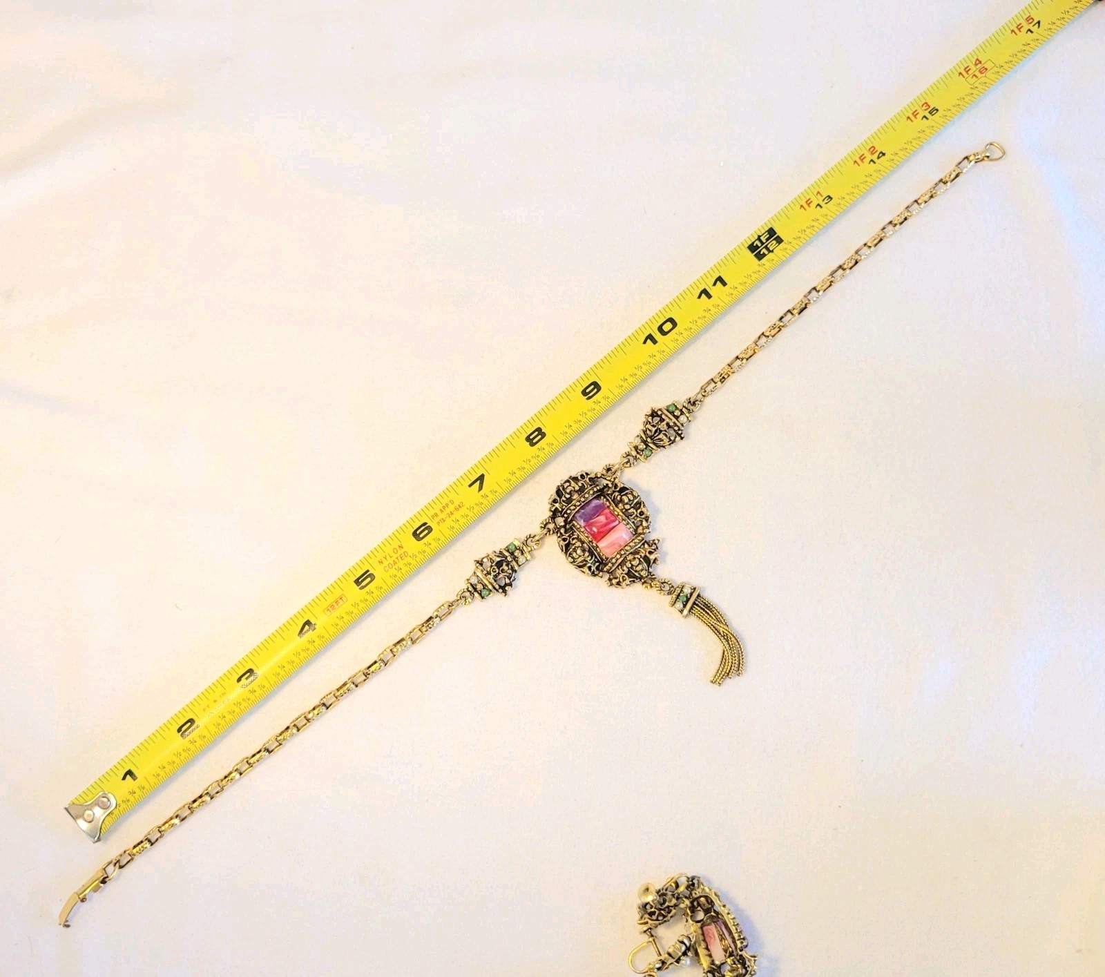 Vtg Selini Pink Purple Confetti Lucite Necklace Earring Set *Unsigned* Victorian