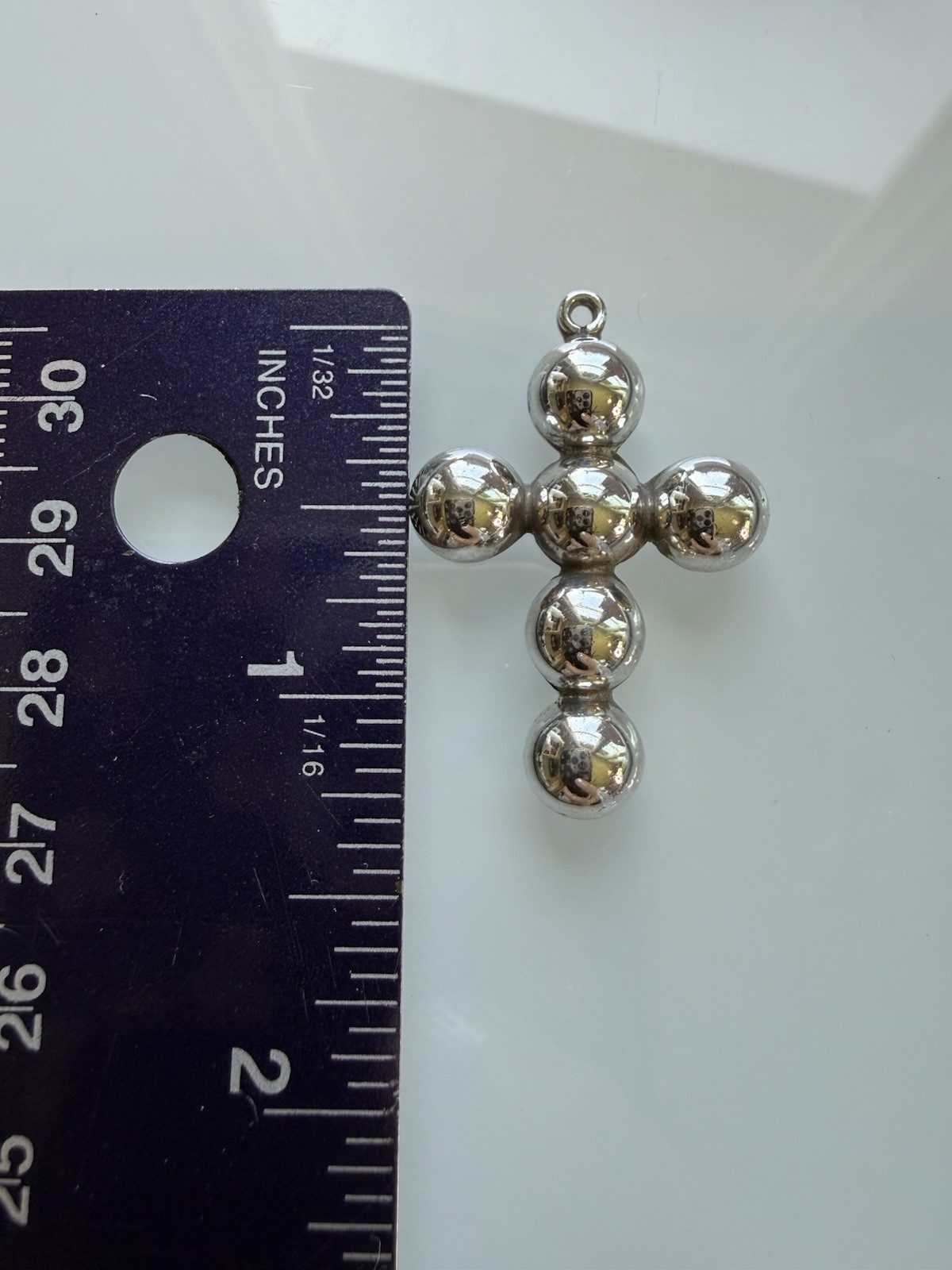 Vintage Sterling Silver Ball Cross Pendant 1.25″ Mexico Taxco? Southwest 4.25g